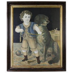1874 Henry Schile My Protector Boy 
Dog Colored Lithograph Framed Antique Print