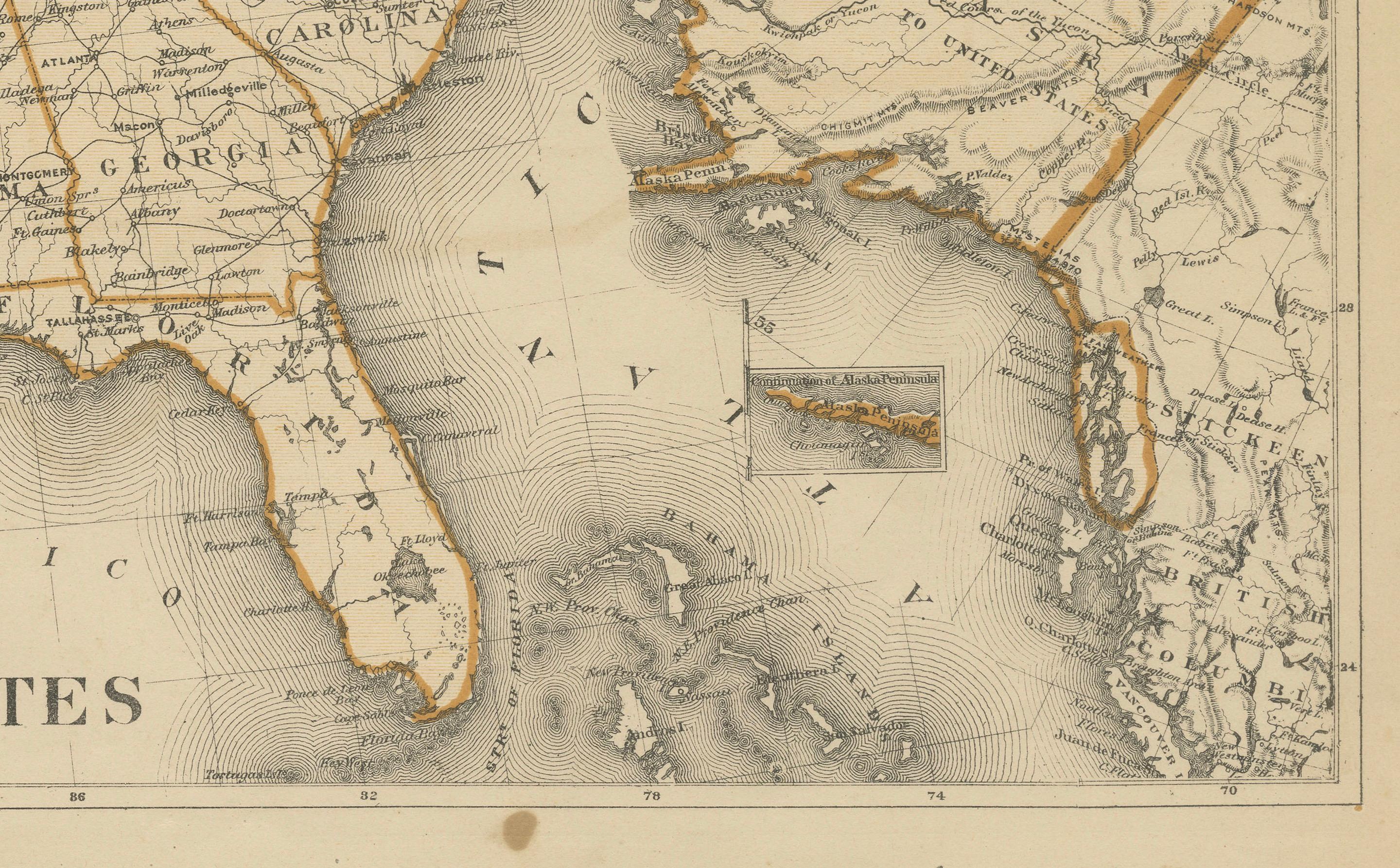 1874 Karte der Vereinigten Staaten mit territorialen Grenzen im Zustand „Relativ gut“ im Angebot in Langweer, NL