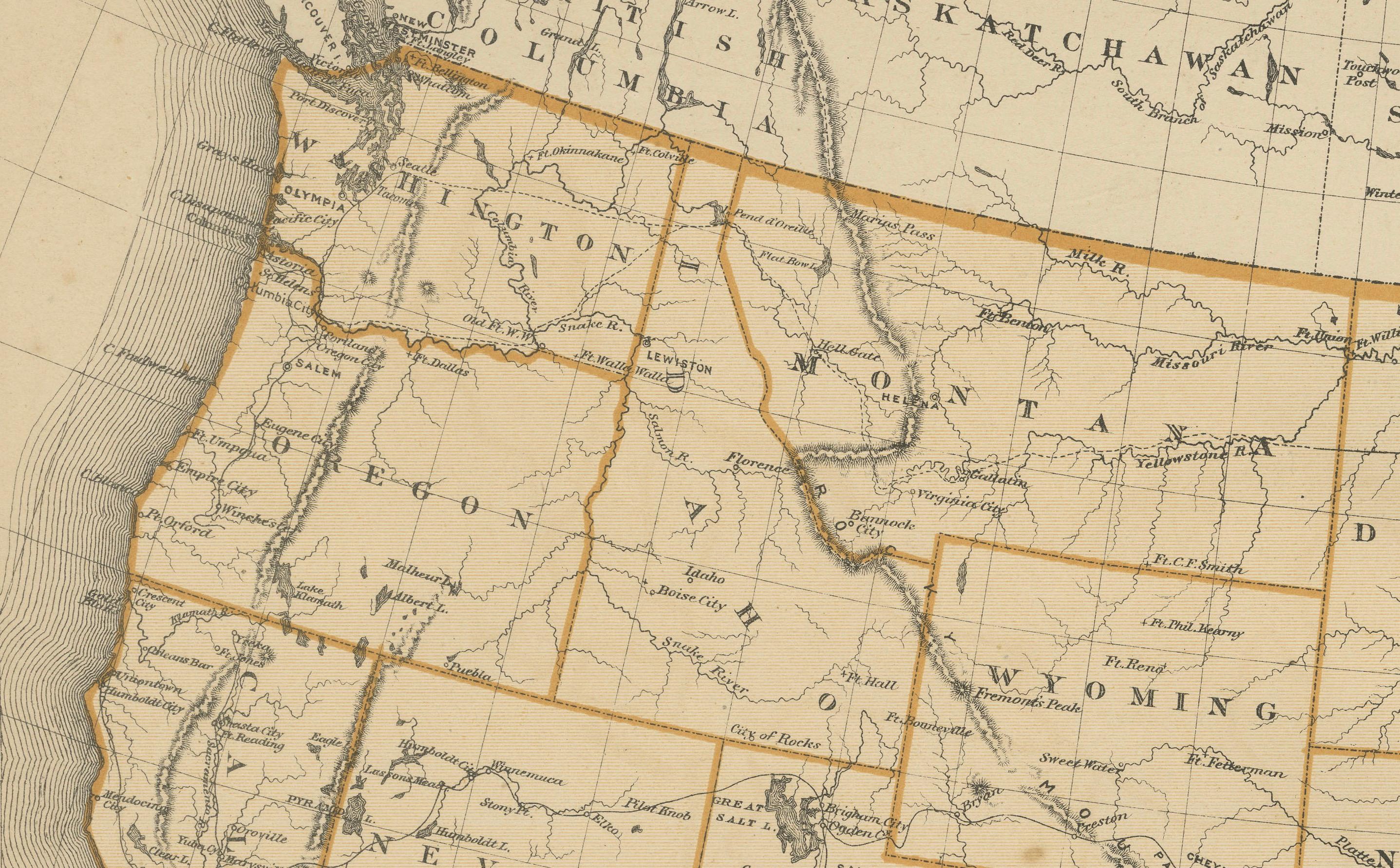 1874 Karte der Vereinigten Staaten mit territorialen Grenzen (Spätes 19. Jahrhundert) im Angebot