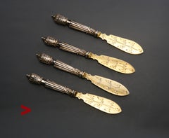 1874 Set of four Paste Knives solid 830 Gilt Silver / 177gr