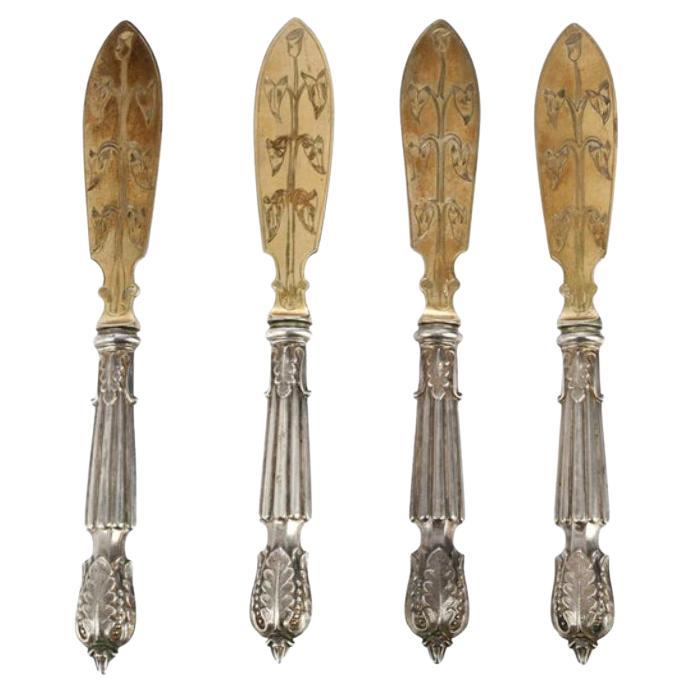 1874 Set of four Paste Knives solid 830 Gilt Silver / 177gr