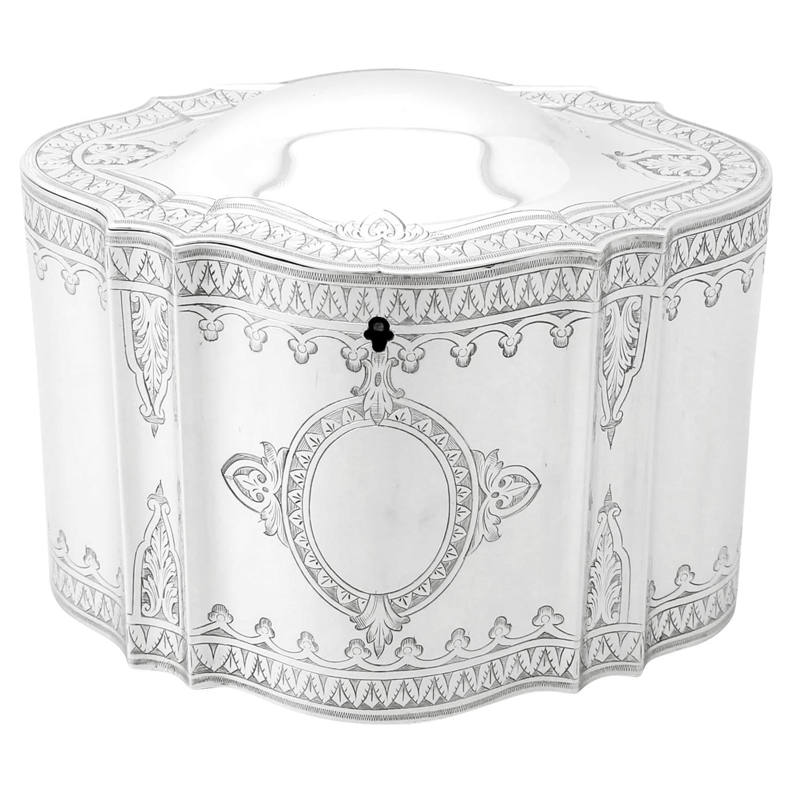 1874 Caja de té victoriana de plata de ley con cierre