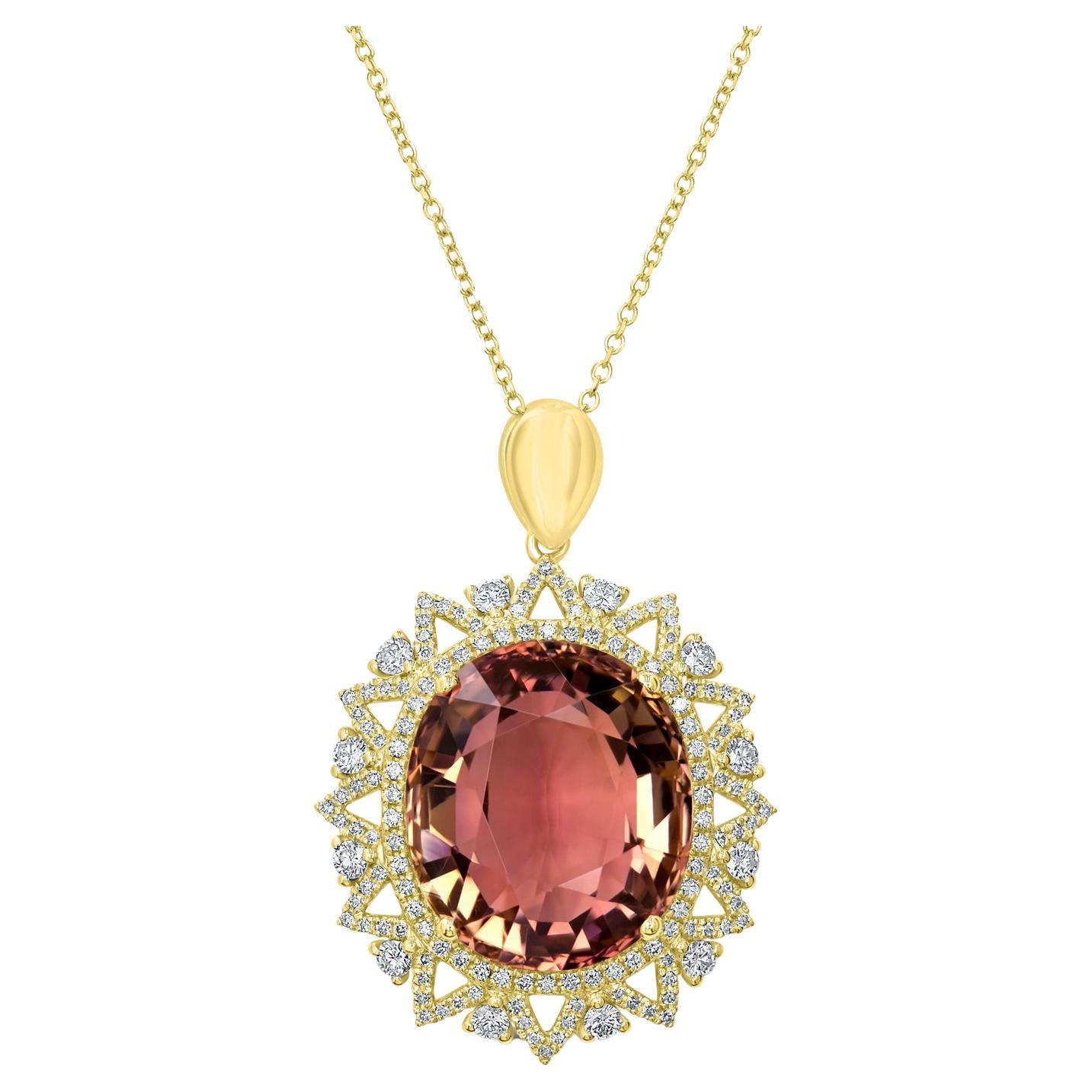 18.74ct Tourmaline Pendant with 0.83tct Diamonds Set in 18k Yellow Gold For Sale