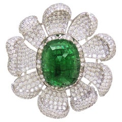 18,75 Karat Smaragd-Diamant-Anhänger cum-Ring, 18k Weißgold Smaragdring