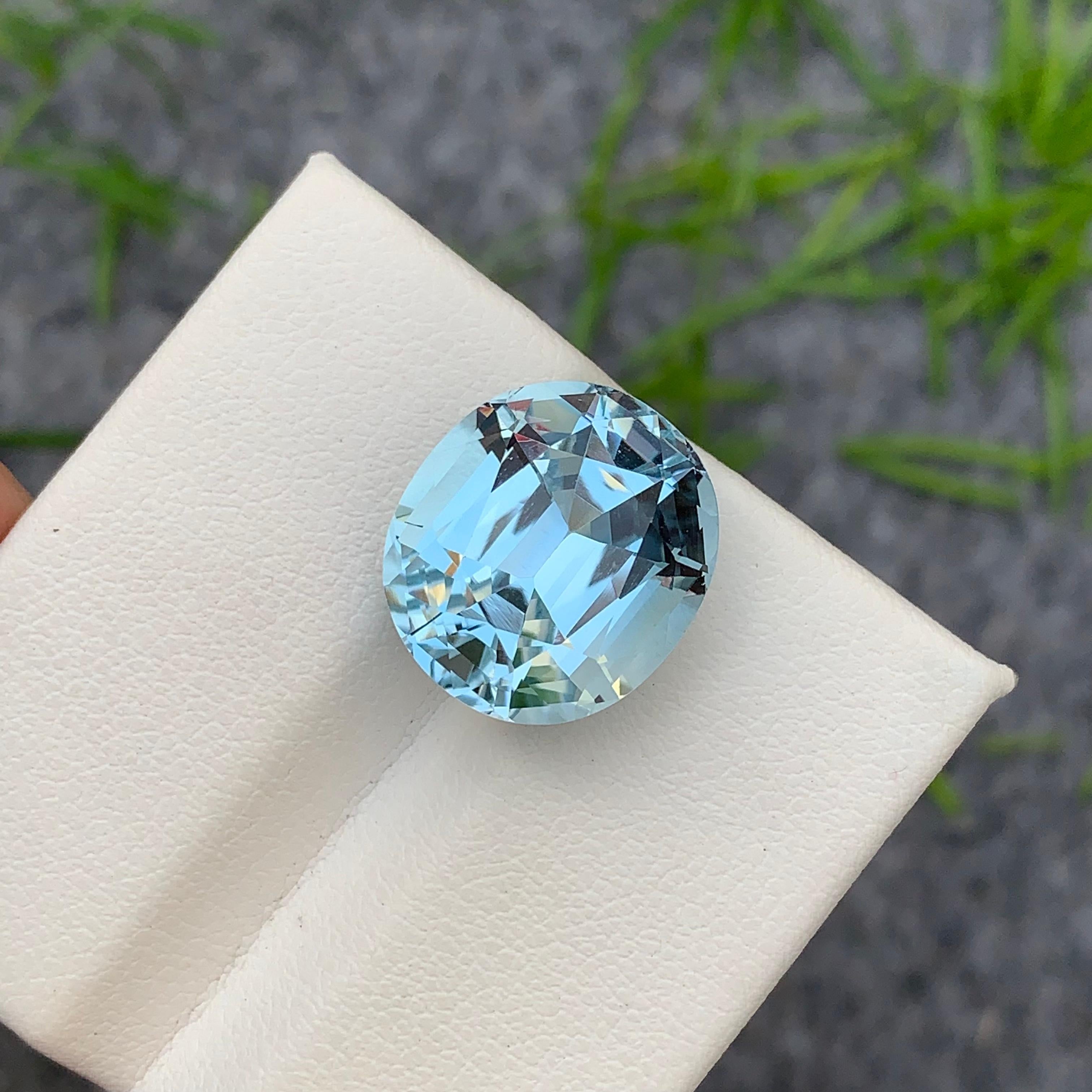 18.75 Carat Faceted Light Blue Topaz Cushion Cut Gemstone from Brazil Mine For Sale 11