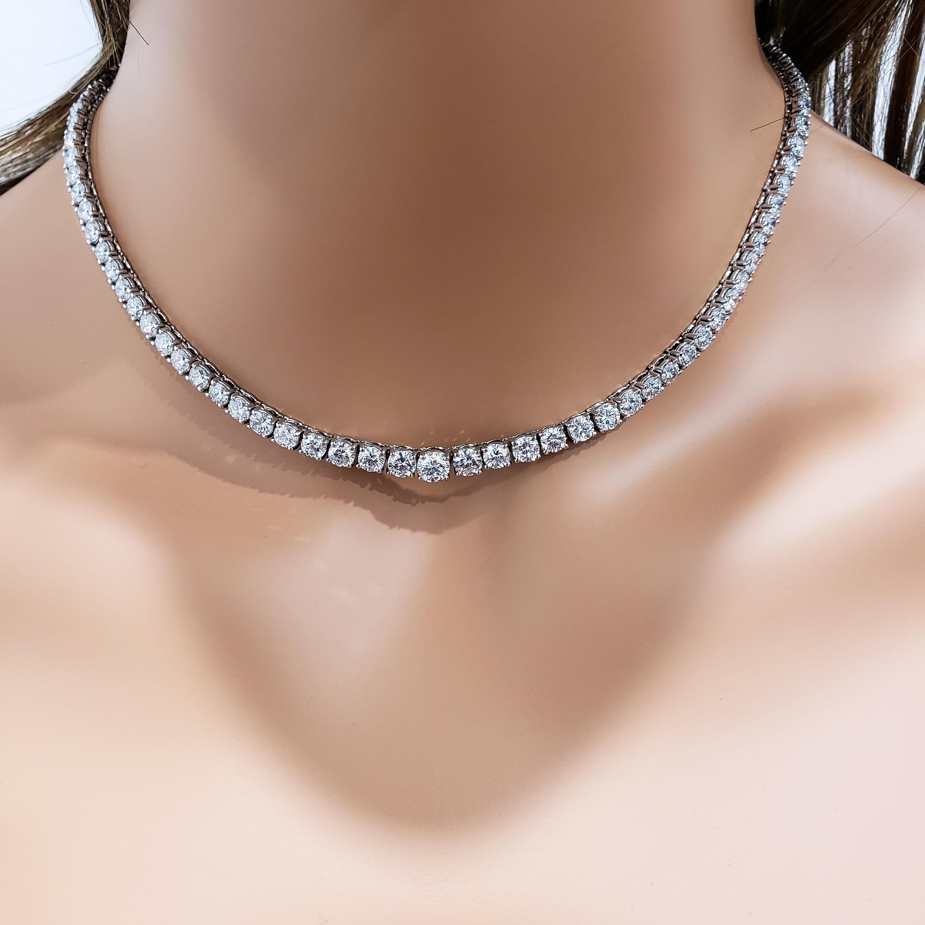 Round Cut Roman Malakov 18.75 Carat Graduating Round Diamond Riviere Tennis Necklace