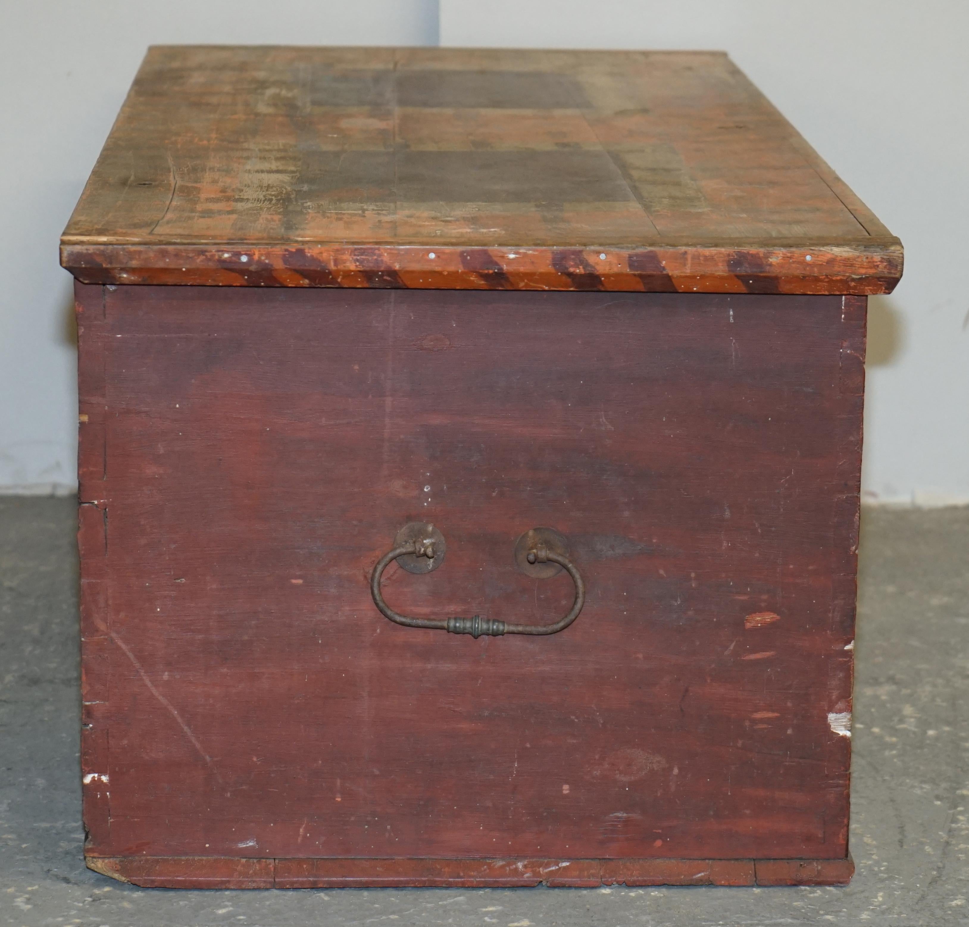 1875 Large Antique Original Paint Hungarian Blanket Chest Coffer Trunk For Sale 5