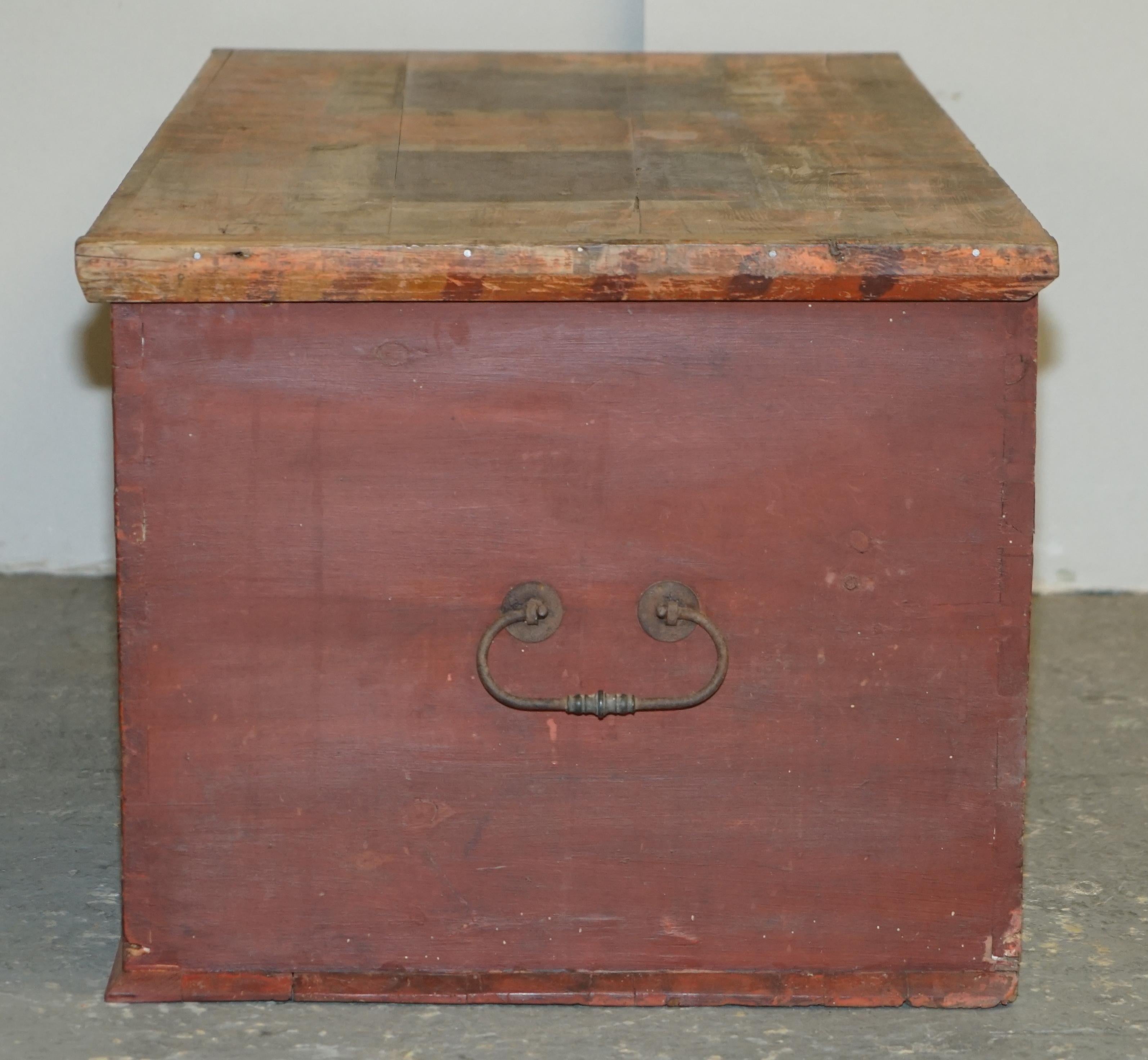 1875 Large Antique Original Paint Hungarian Blanket Chest Coffer Trunk For Sale 3