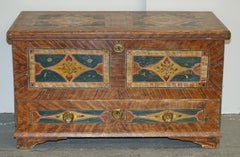 1875 Large Antique Original Paint Romanian Blanket Chest Coffer Trunk + Drawer