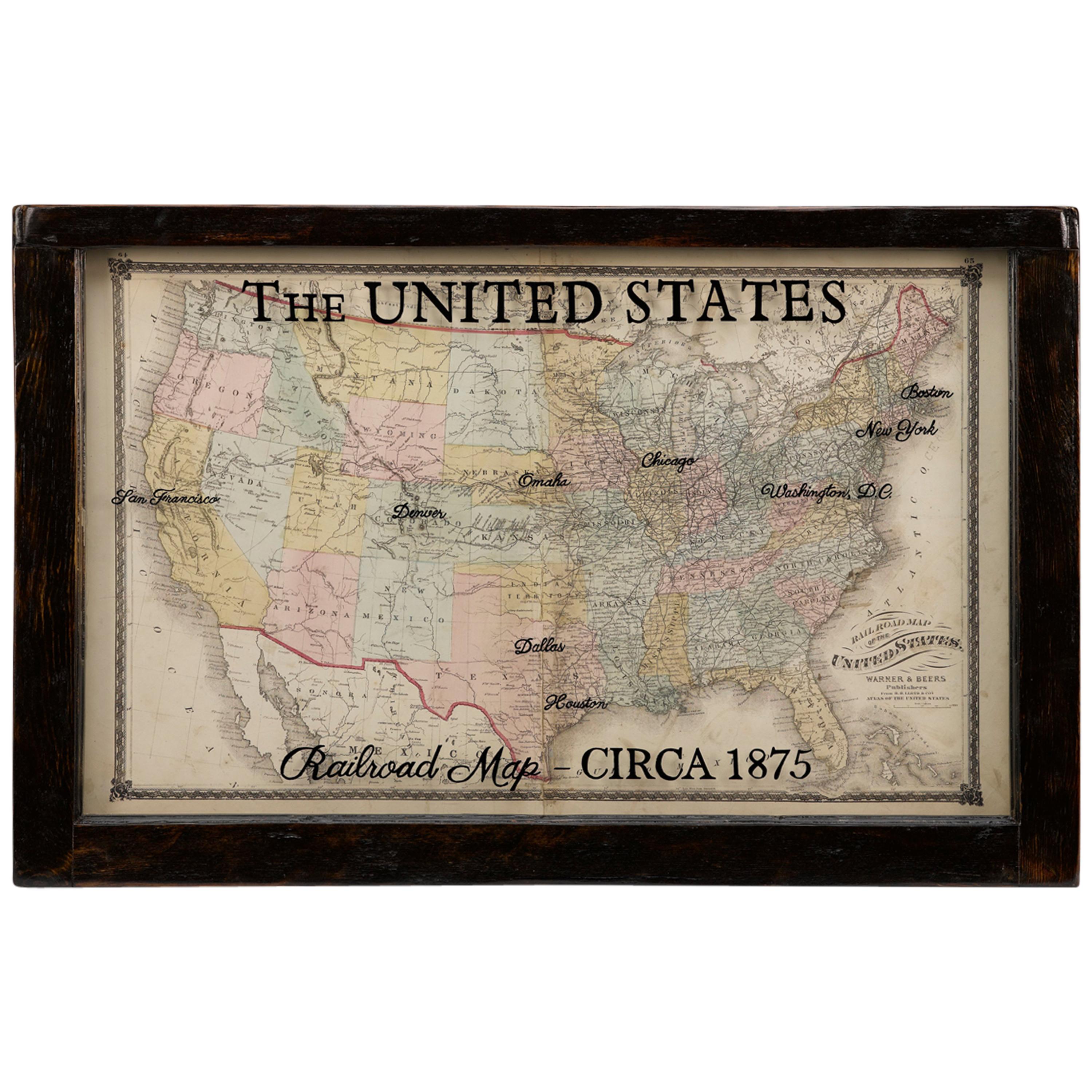 1875 Map of the United States, Antique U.S. Railroad Map