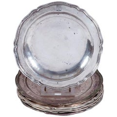 1875 Set of Eight 90% Silver Plates with Shaped Edges and Engraved Crest
