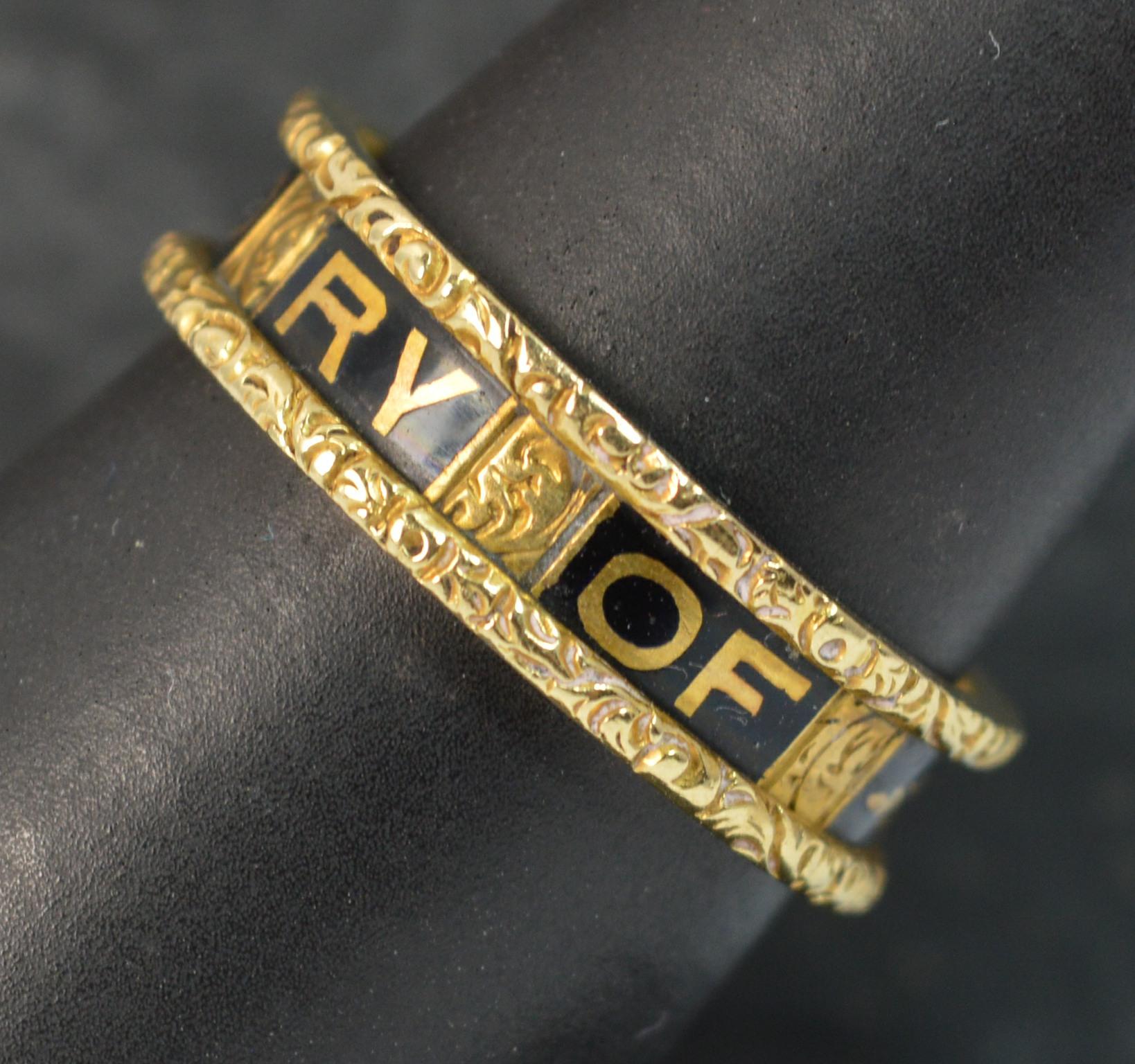 1875 Victorian 18 Carat Gold and Enamel in Memory of Mourning Stack Band Ring 5