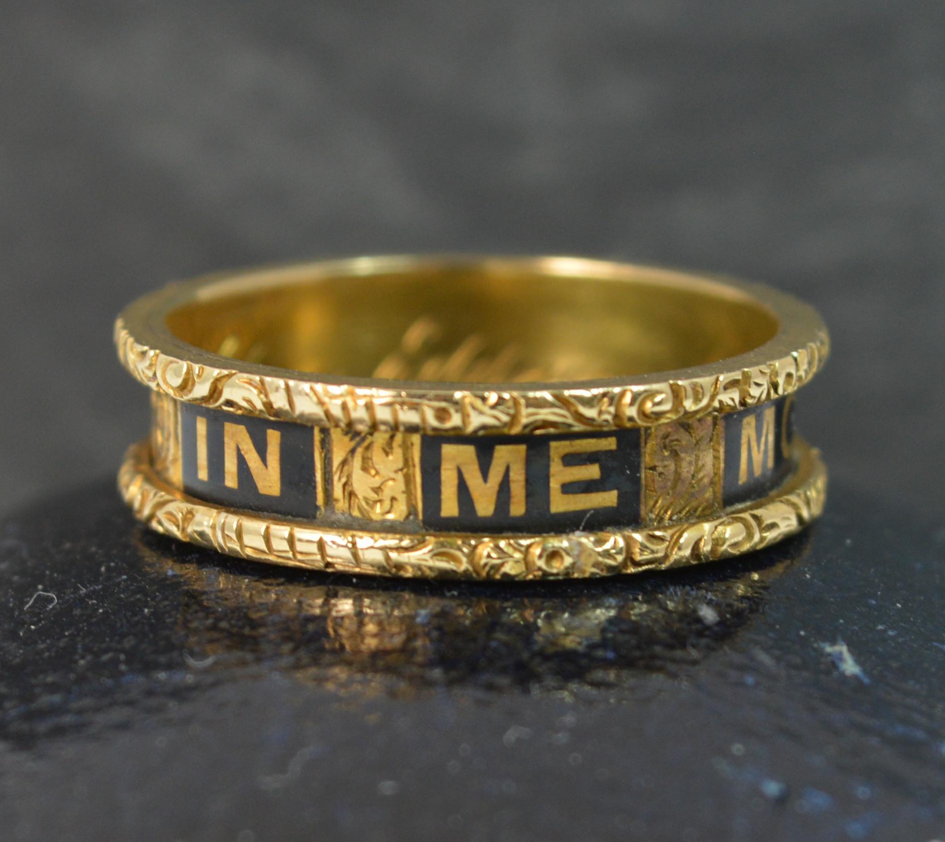 1875 Victorian 18 Carat Gold and Enamel in Memory of Mourning Stack Band Ring 6