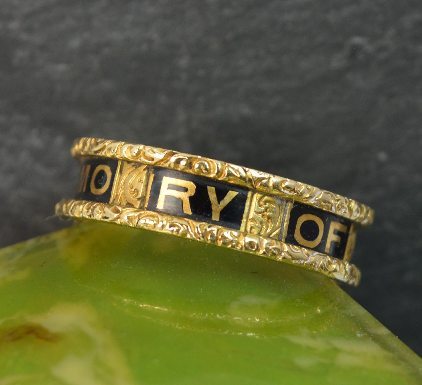 1875 Victorian 18 Carat Gold and Enamel in Memory of Mourning Stack Band Ring 8