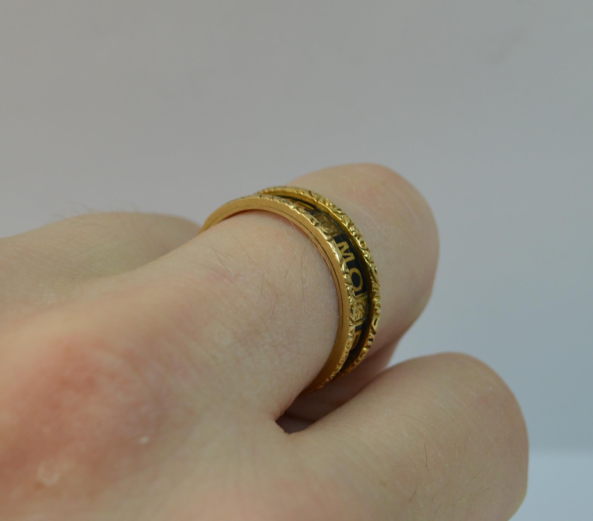 George III 1875 Victorian 18 Carat Gold and Enamel in Memory of Mourning Stack Band Ring