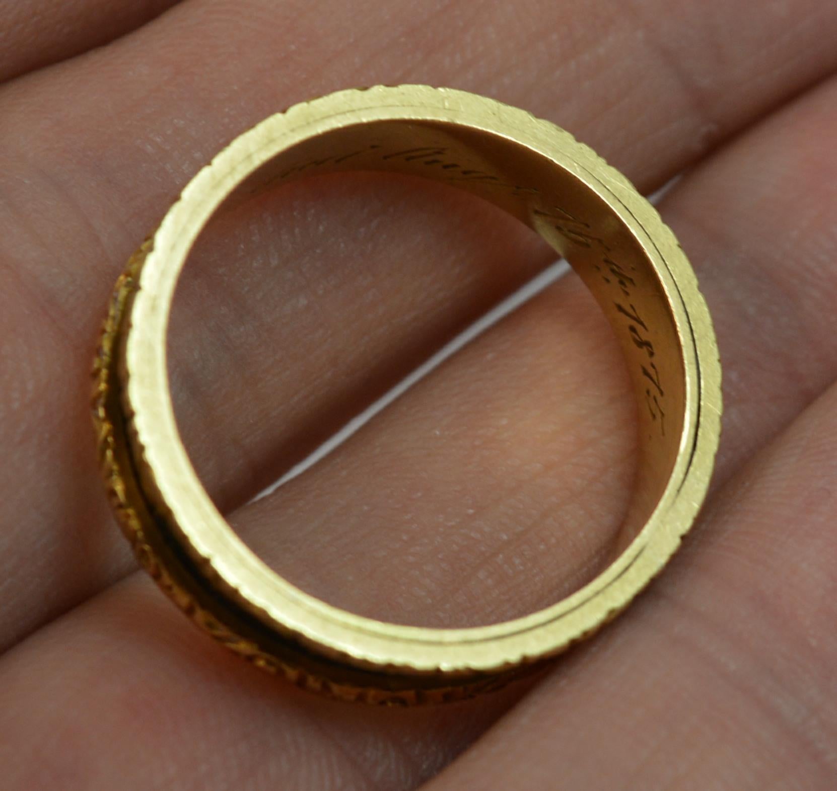1875 Victorian 18 Carat Gold and Enamel in Memory of Mourning Stack Band Ring In Excellent Condition In St Helens, GB