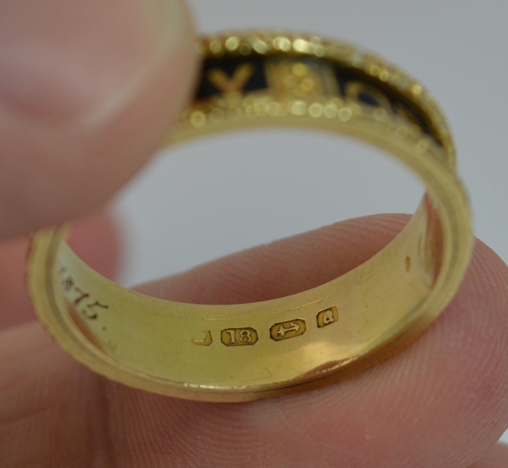 Women's 1875 Victorian 18 Carat Gold and Enamel in Memory of Mourning Stack Band Ring