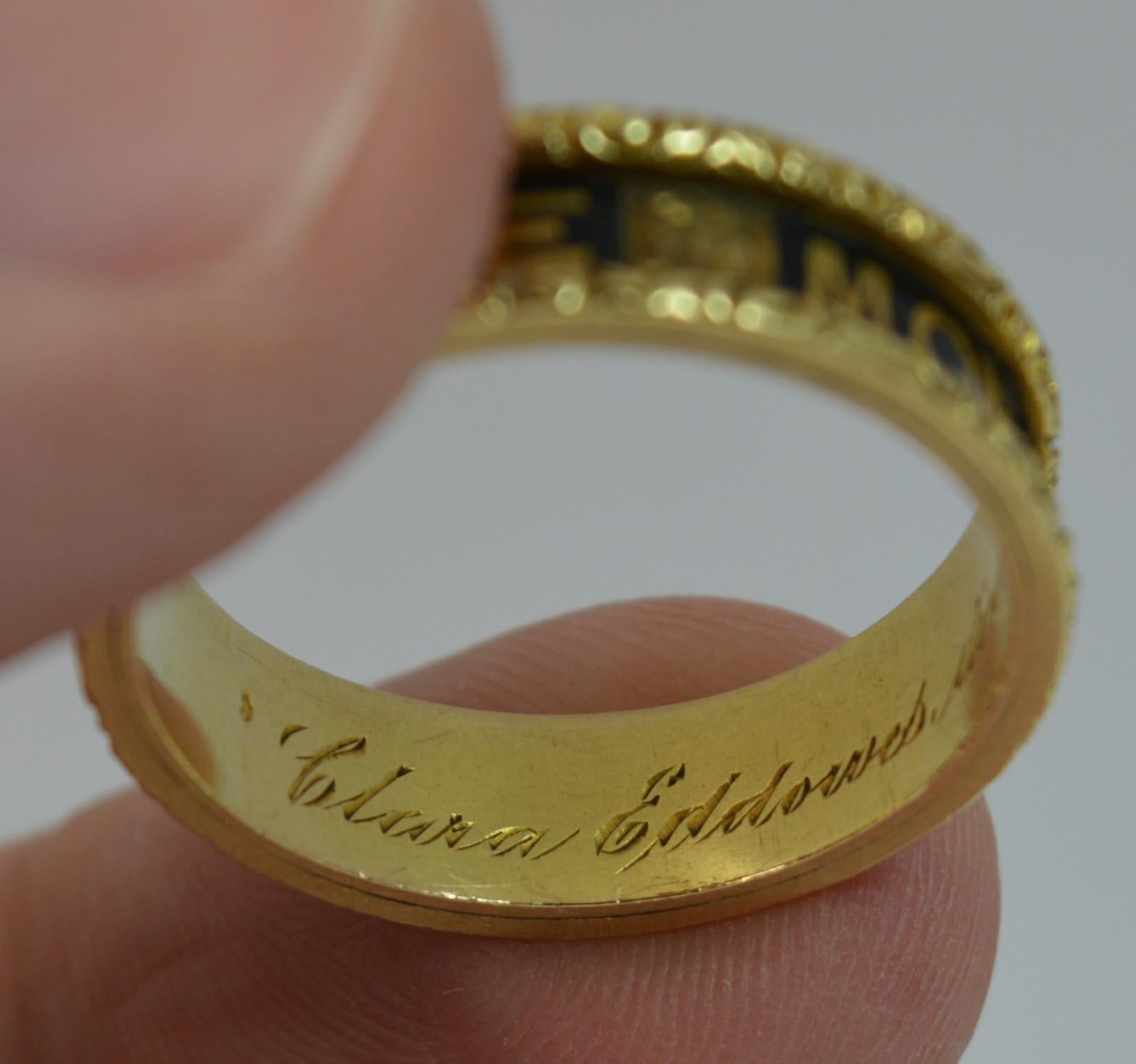 1875 Victorian 18 Carat Gold and Enamel in Memory of Mourning Stack Band Ring 1