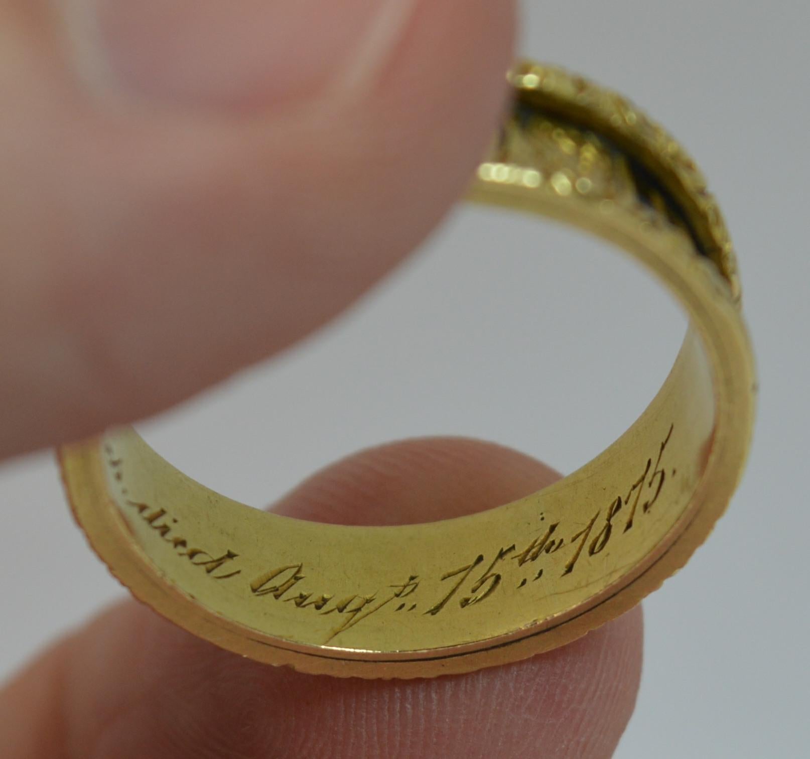 1875 Victorian 18 Carat Gold and Enamel in Memory of Mourning Stack Band Ring 2