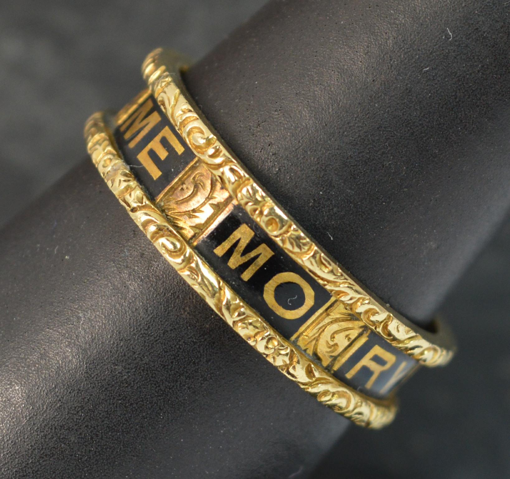 1875 Victorian 18 Carat Gold and Enamel in Memory of Mourning Stack Band Ring 4