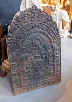 1875s Antique Cast Iron Fireplace Plaque with Decorative Floral Relief