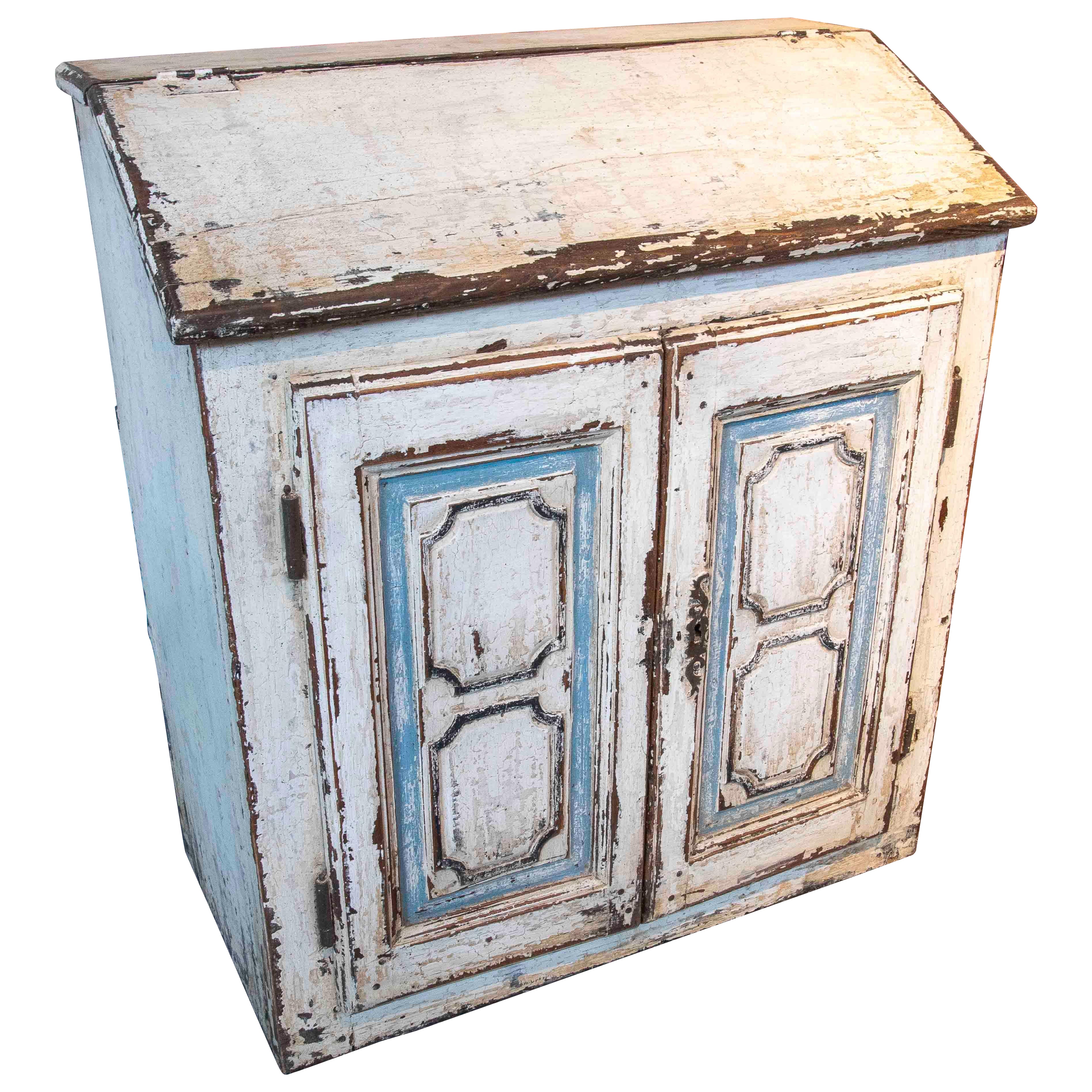 Bureau ancien des années 1875 peint en blanc avec dessus à charnière en vente