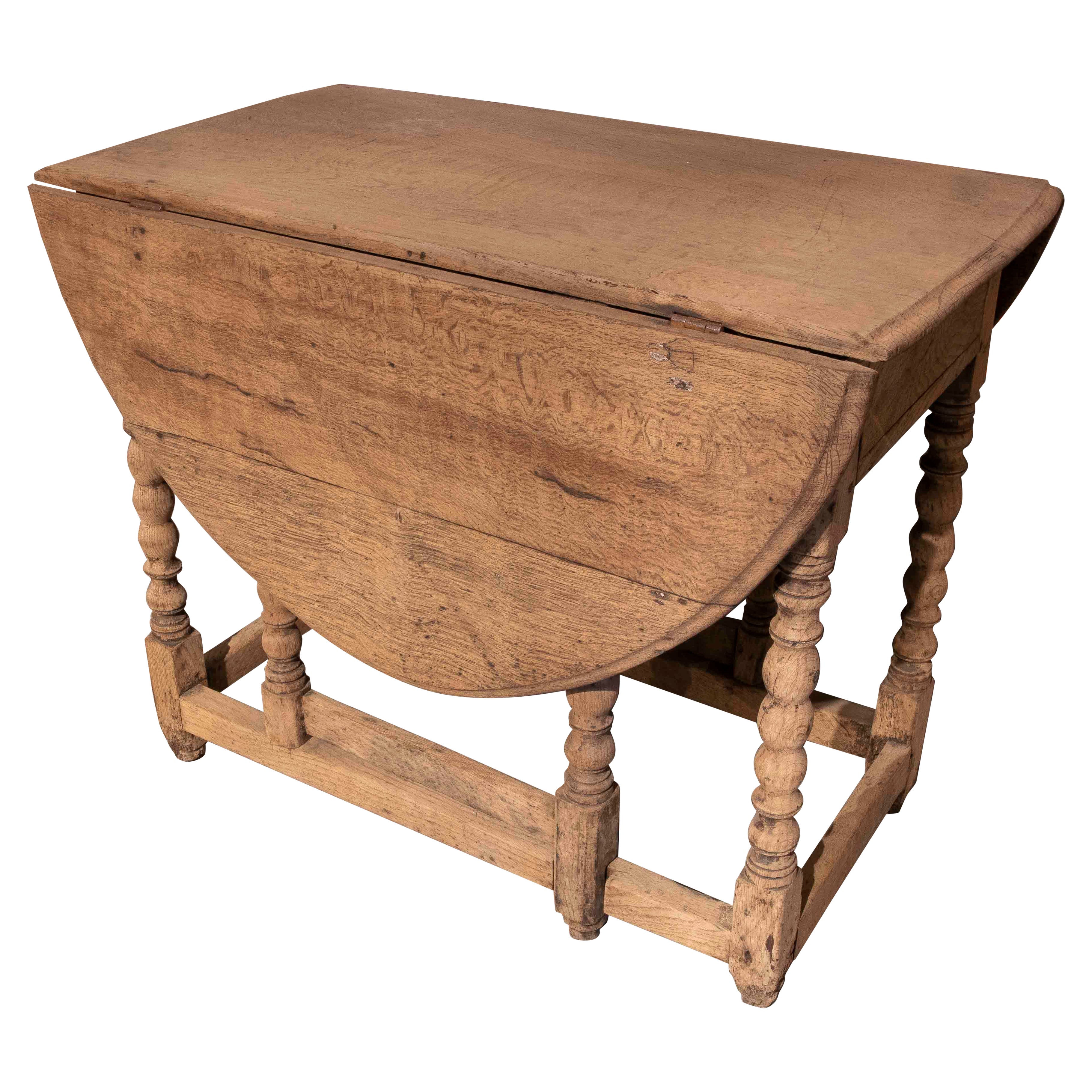 1875s Antique Drop-leaf Table Made of Solid Wood with Turned Legs