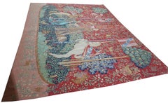 1875s Antique Red Tapestry Scene Pictorial Medieval Romance European Flat Weave