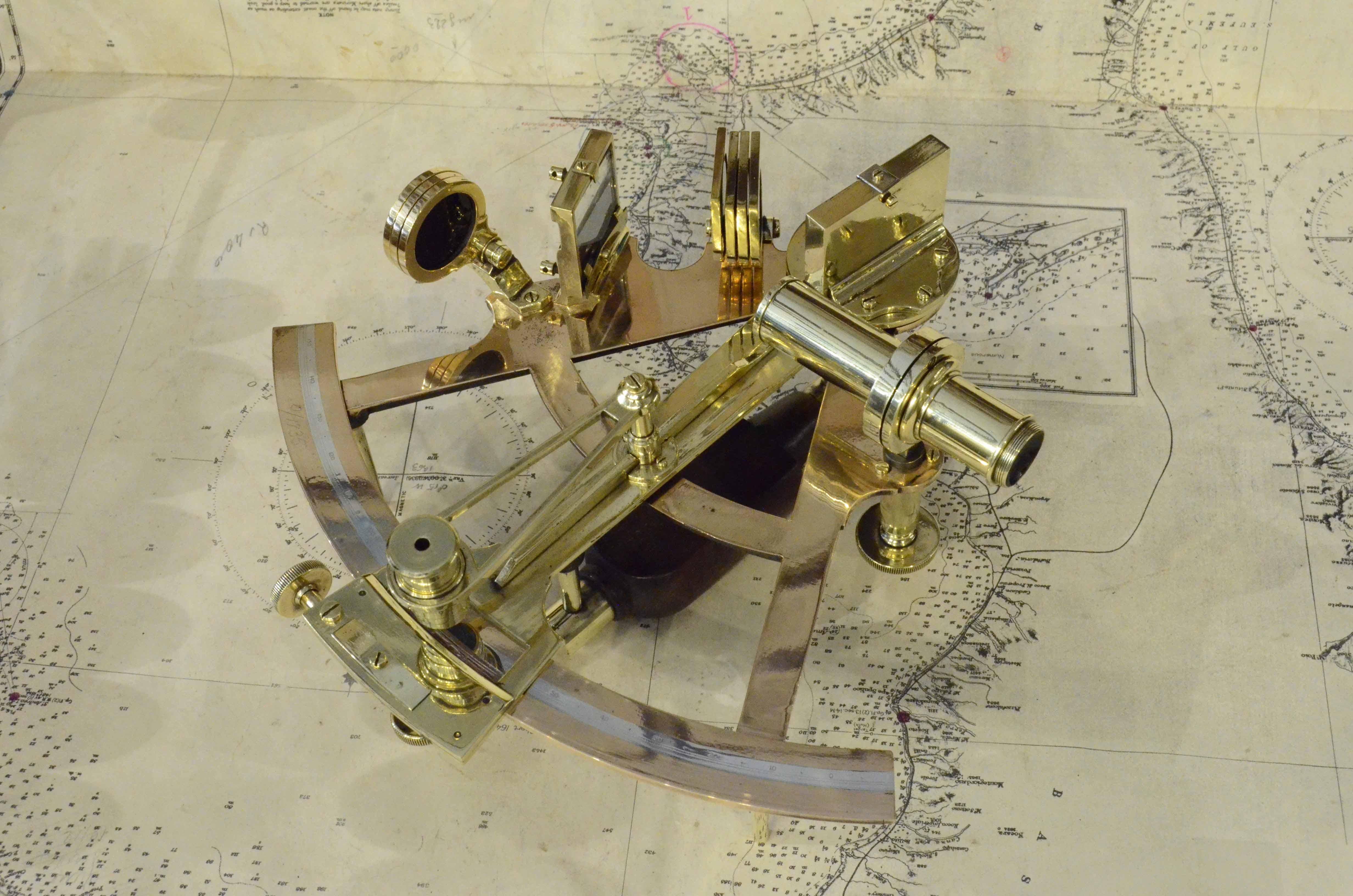 1875s Brass Sextant Signed Negus New York Antique Marine Navigation Instrument 3