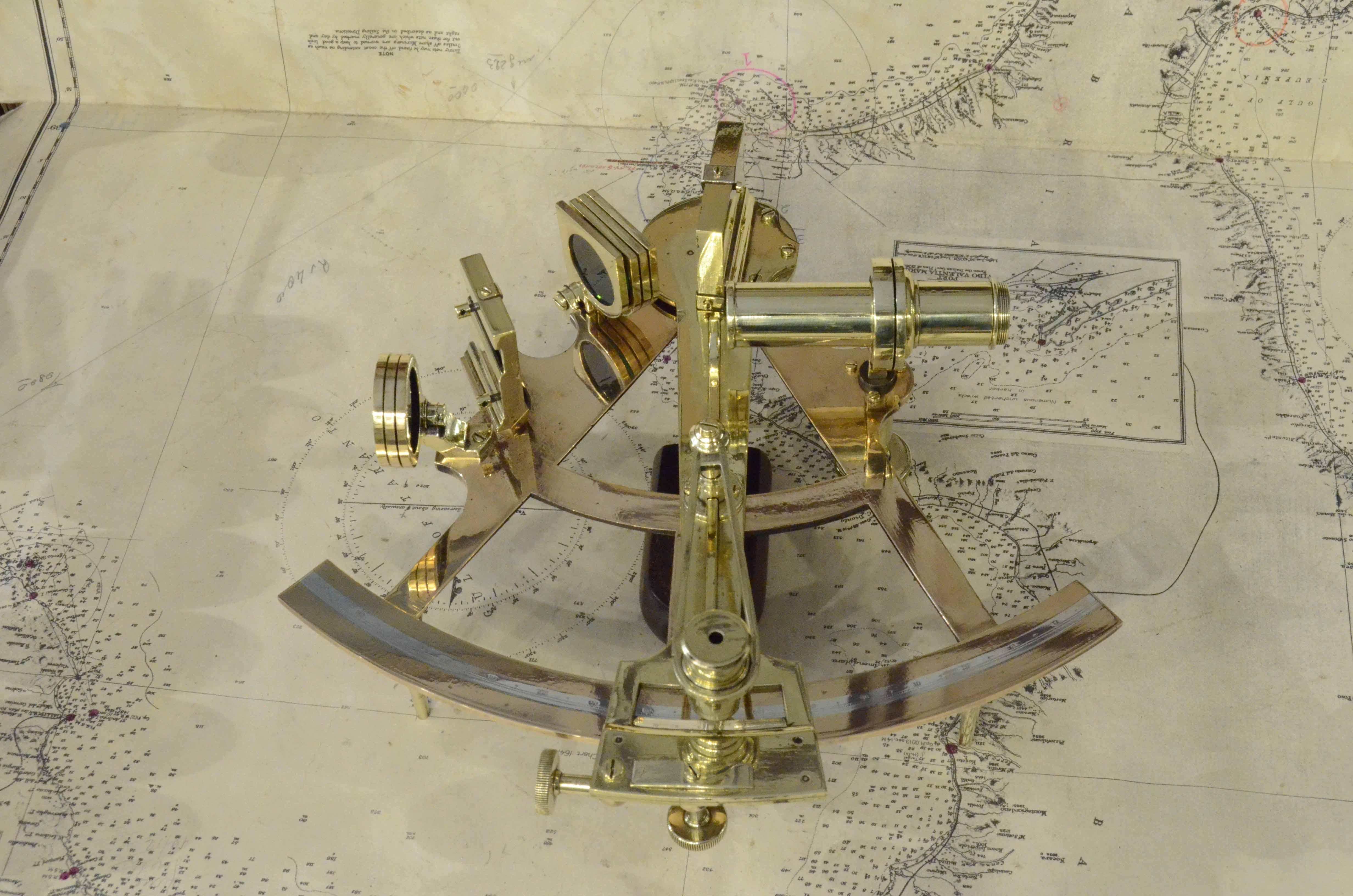 Late 19th Century 1875s Brass Sextant Signed Negus New York Antique Marine Navigation Instrument