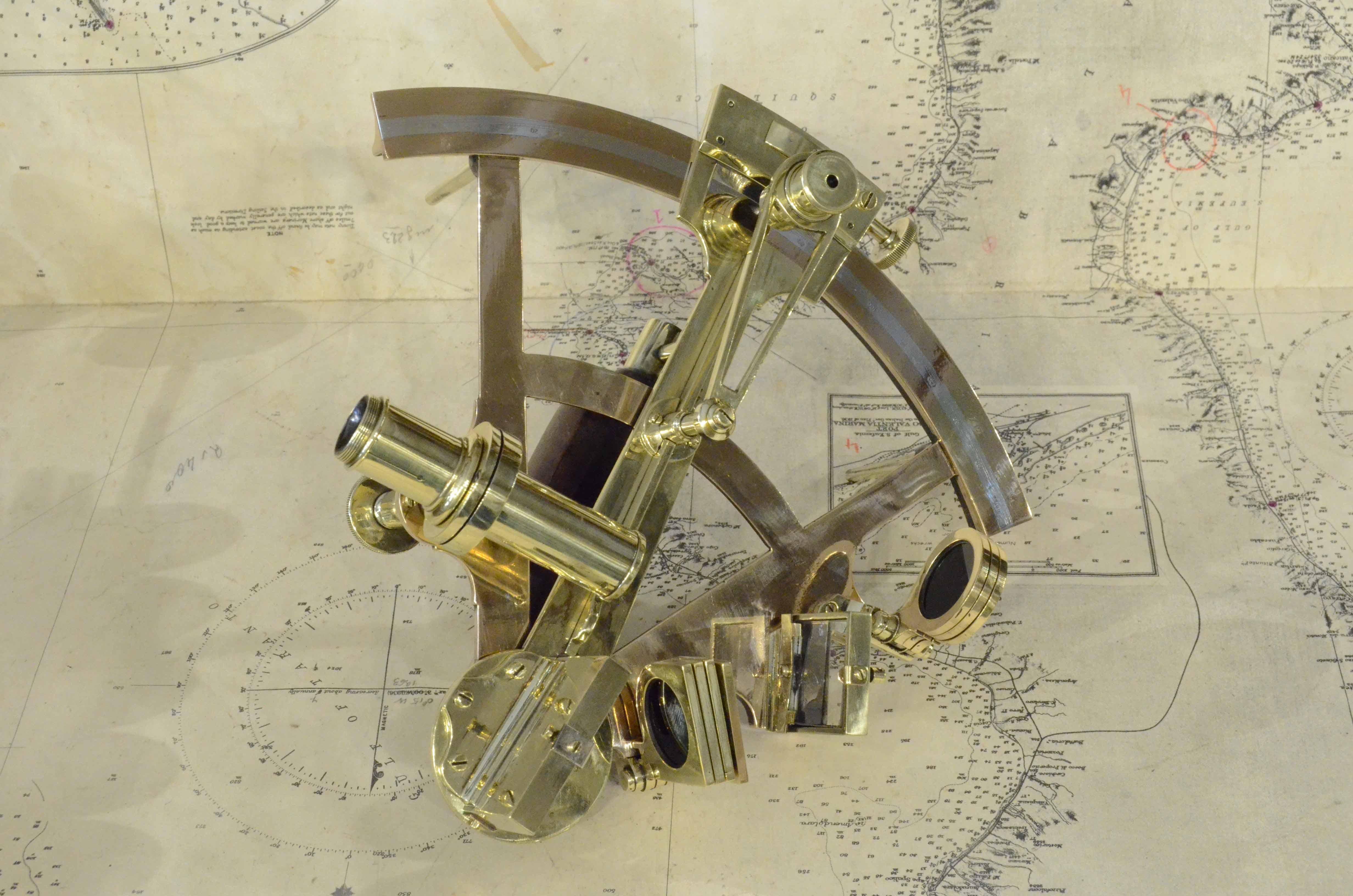 1875s Brass Sextant Signed Negus New York Antique Marine Navigation Instrument 1