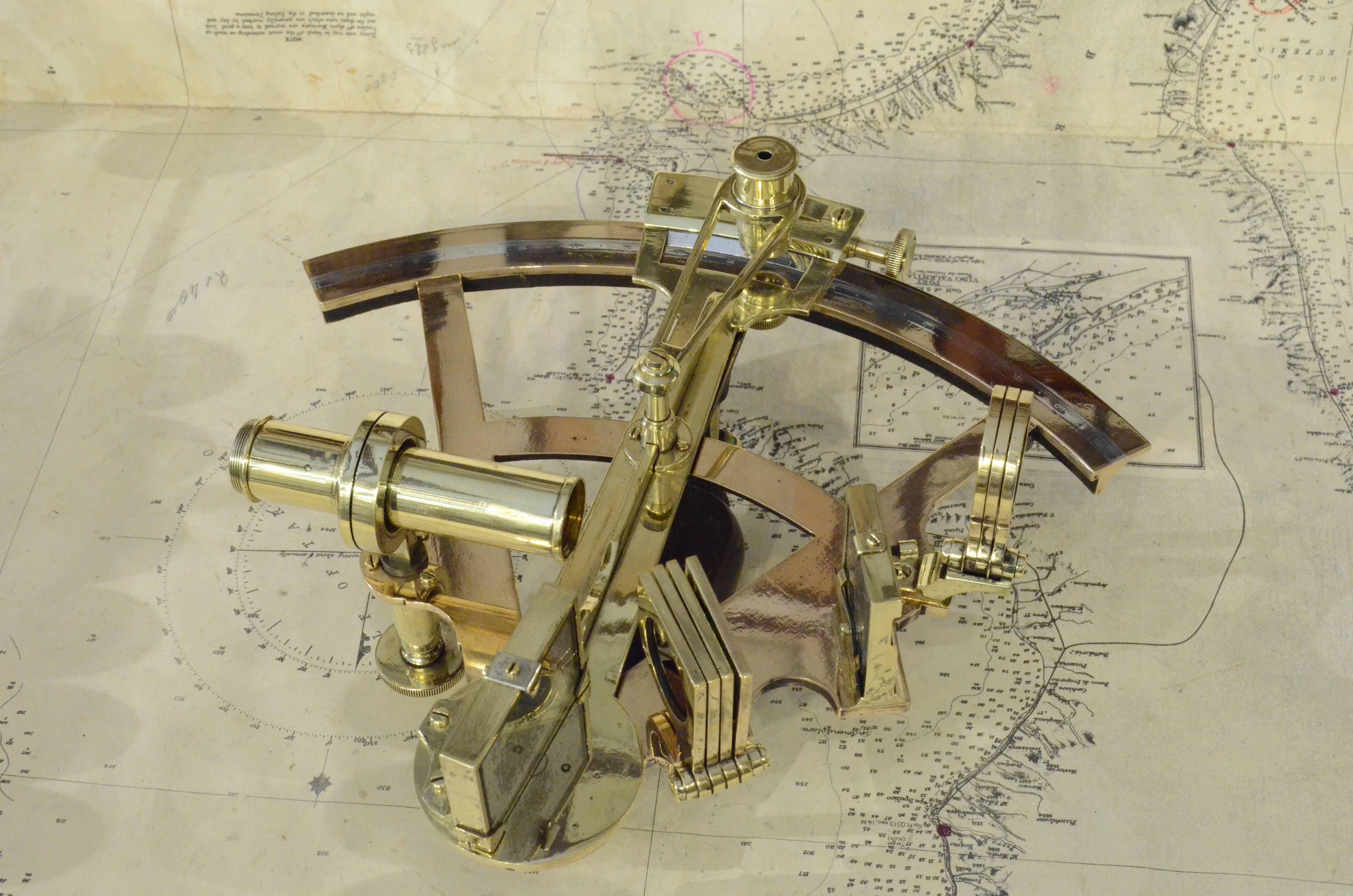 1875s Brass Sextant Signed Negus New York Antique Marine Navigation Instrument 2