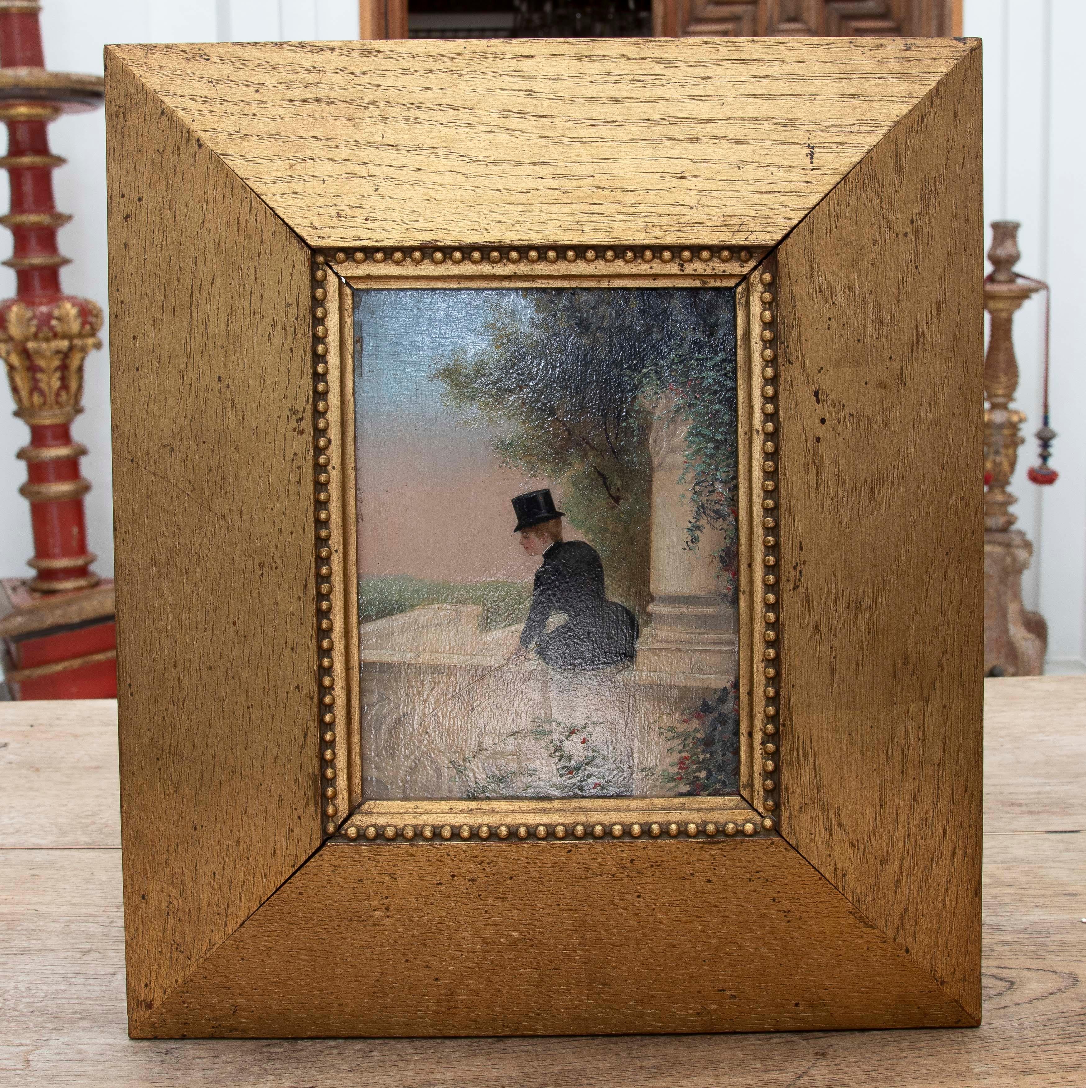 1875s Painted on Board Decorative Picture of Woman with Hat. Framed, France.
The board measures 17x12cm