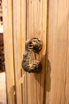1875s Pair of Antique Wooden Doors with Carved Panels and Iron Knocker