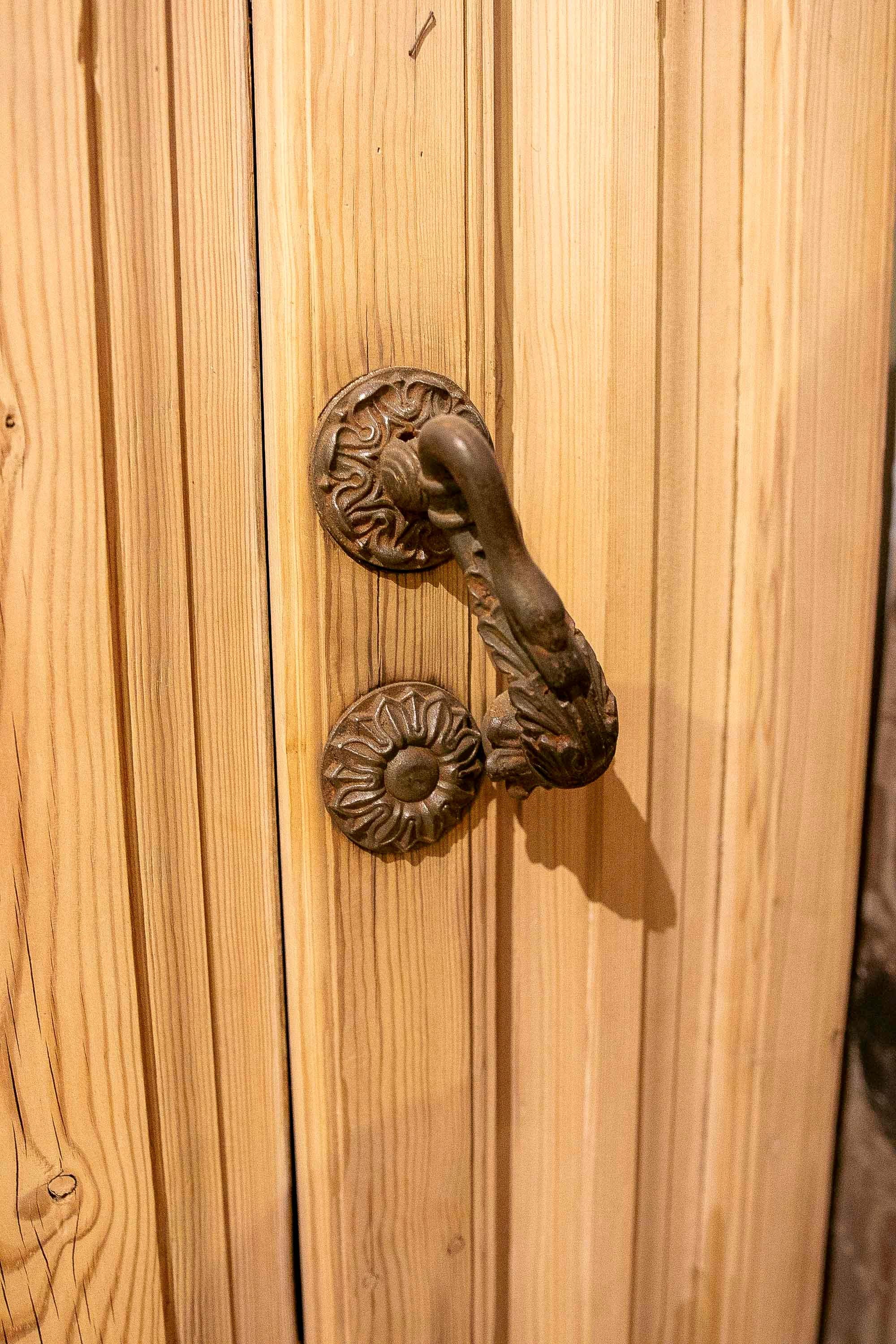 1875s Pair of Antique Wooden Doors with Carved Panels and Iron Knocker For Sale 2