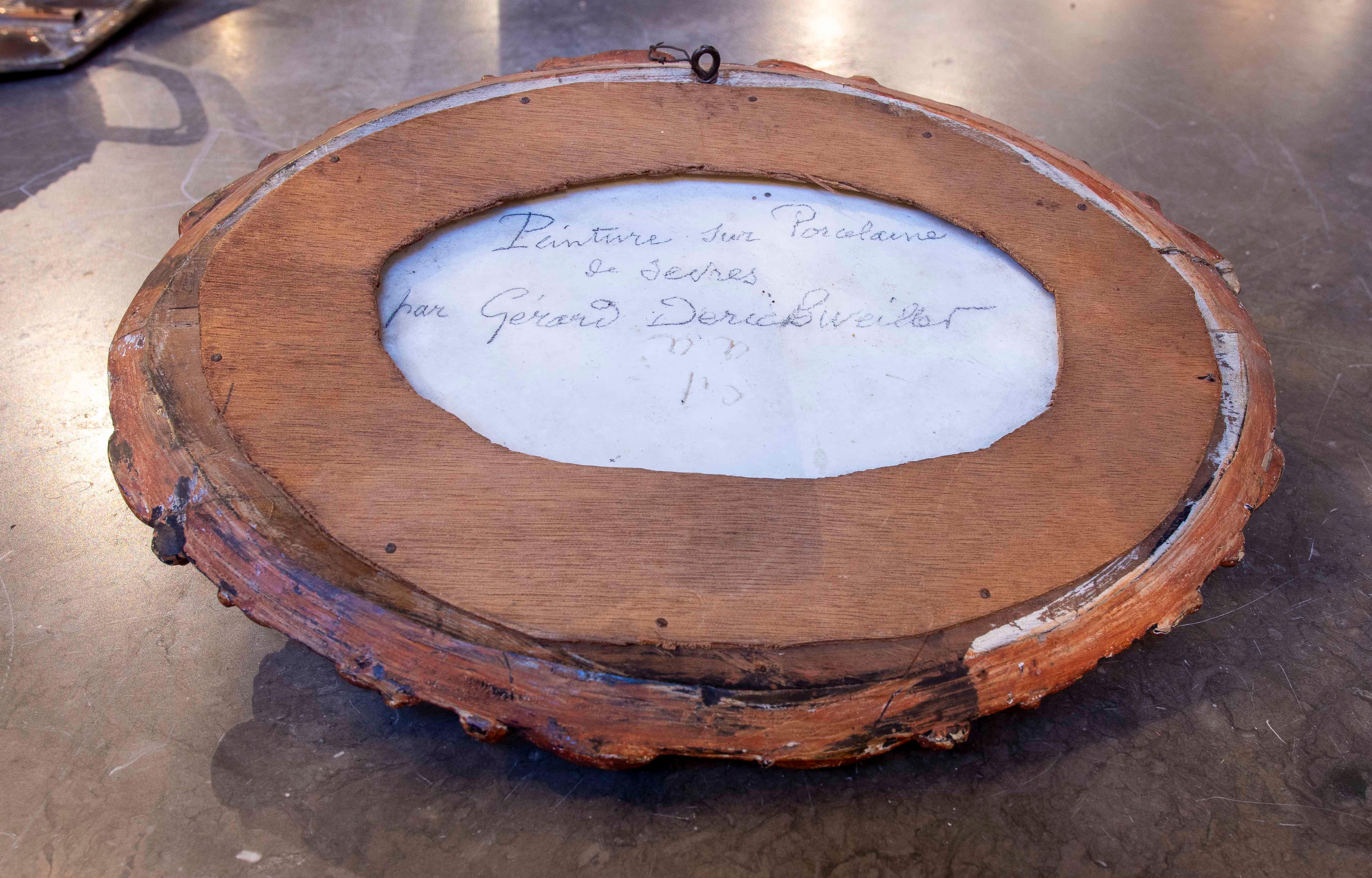Scène pastorale de 1875 par A Gérard Derickweiler sur porcelaine de Sèvres dans un cadre ovale en vente 3