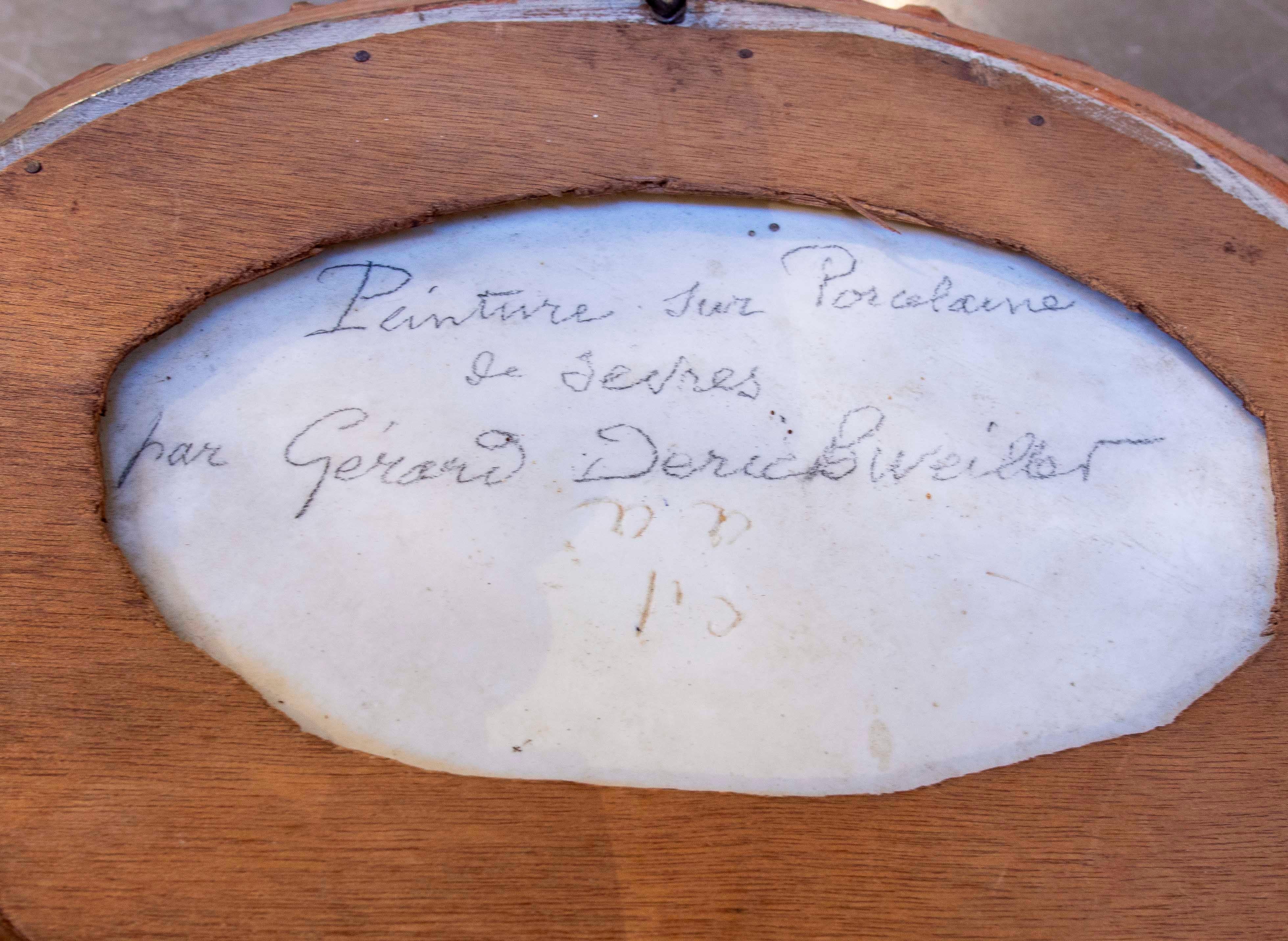 Scène pastorale de 1875 par A Gérard Derickweiler sur porcelaine de Sèvres dans un cadre ovale en vente 4