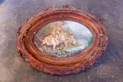 1875s Pastoral Scene by Gérard Derickweiler on Sèvres Porcelain in Oval Frame