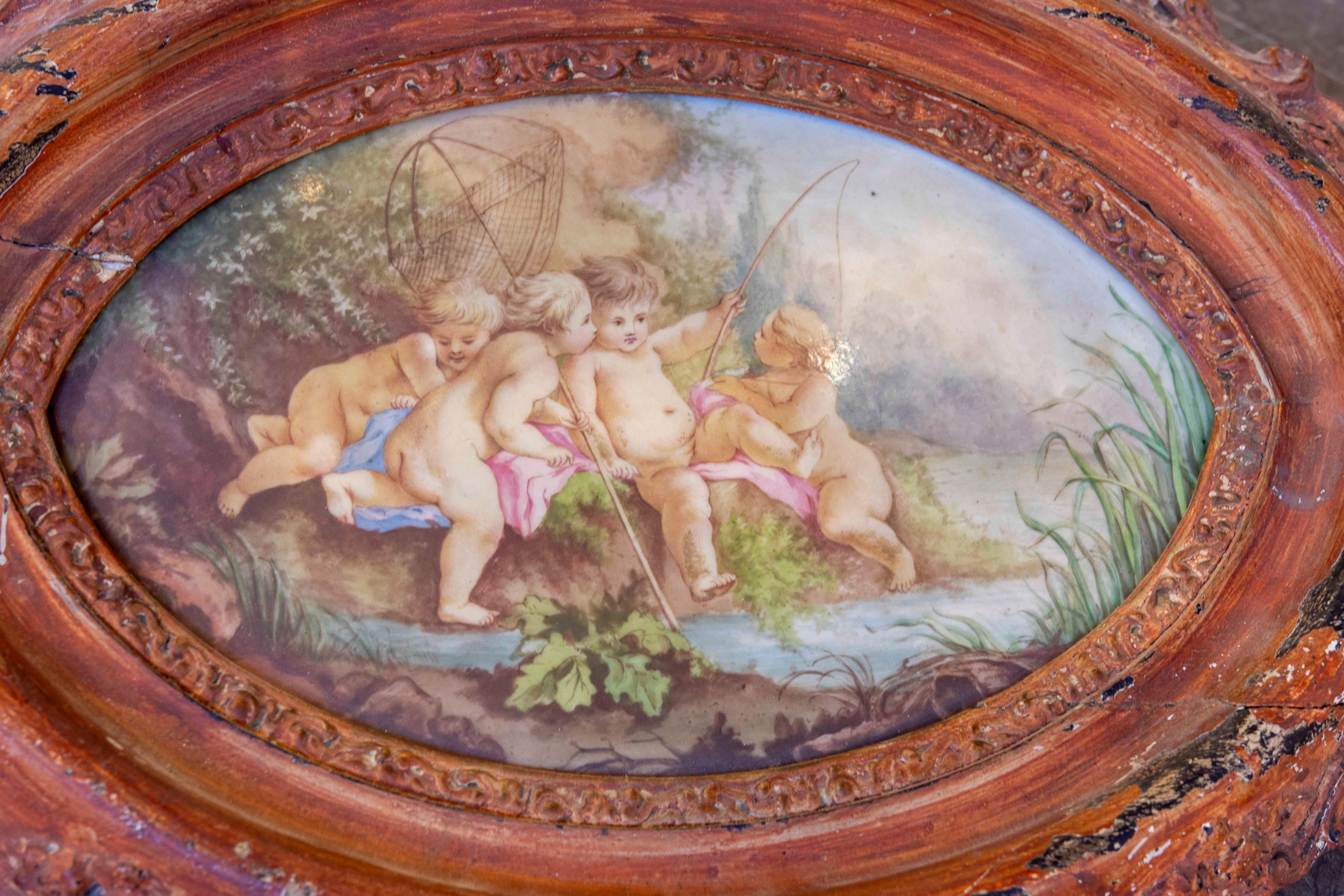Scène pastorale de 1875 par A Gérard Derickweiler sur porcelaine de Sèvres dans un cadre ovale Bon état - En vente à Marbella, ES