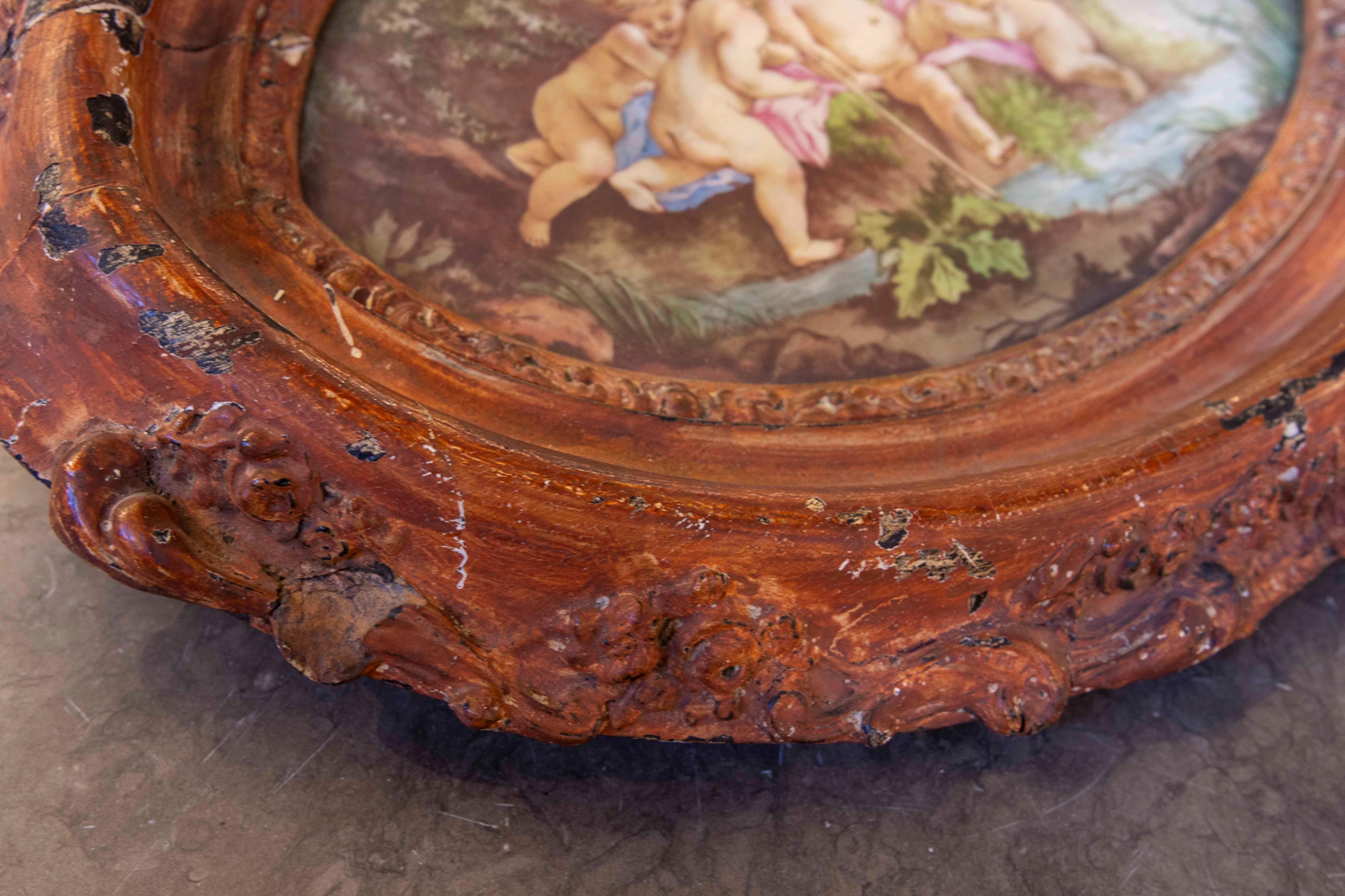 XIXe siècle Scène pastorale de 1875 par A Gérard Derickweiler sur porcelaine de Sèvres dans un cadre ovale en vente