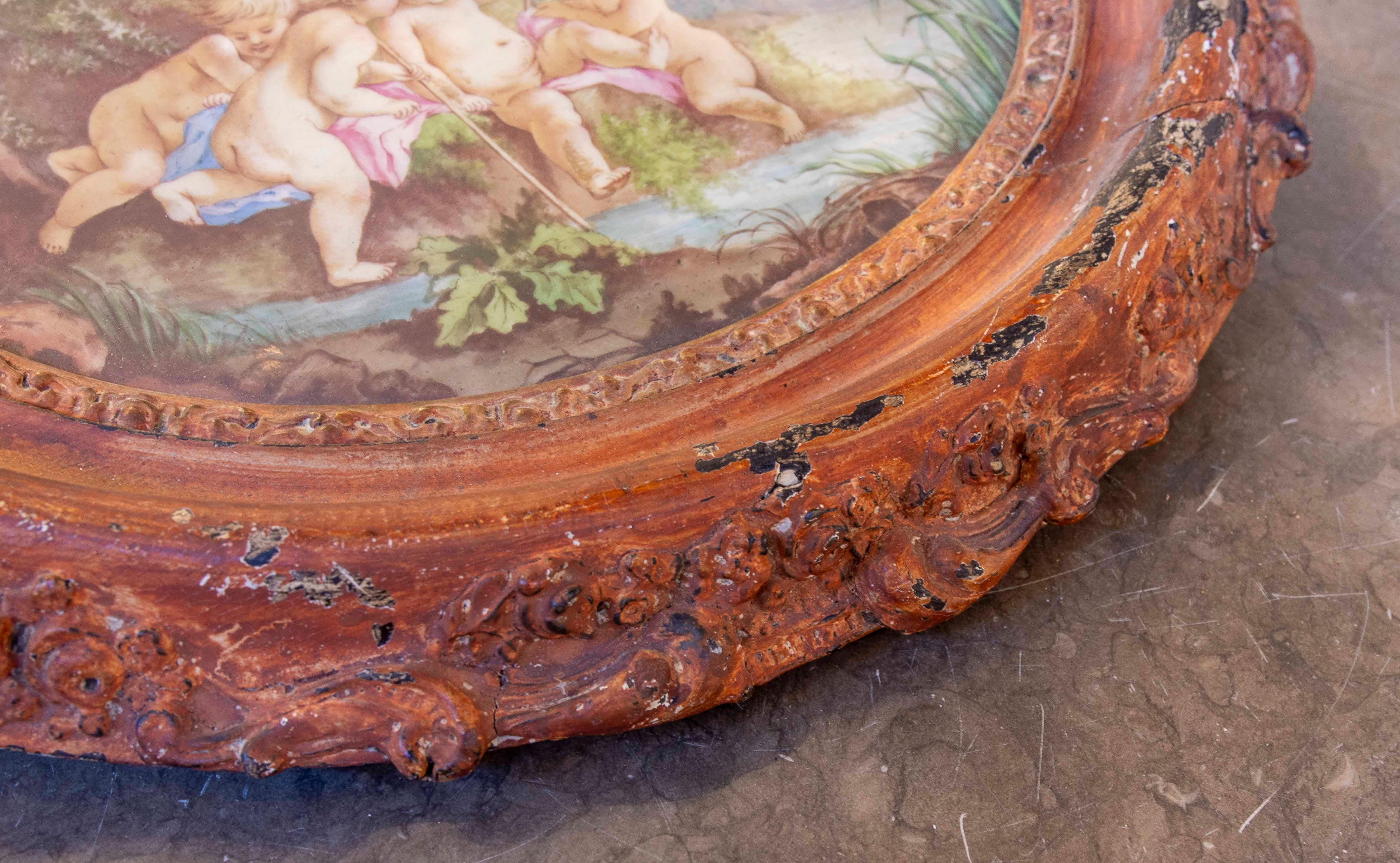 Porcelaine Scène pastorale de 1875 par A Gérard Derickweiler sur porcelaine de Sèvres dans un cadre ovale en vente