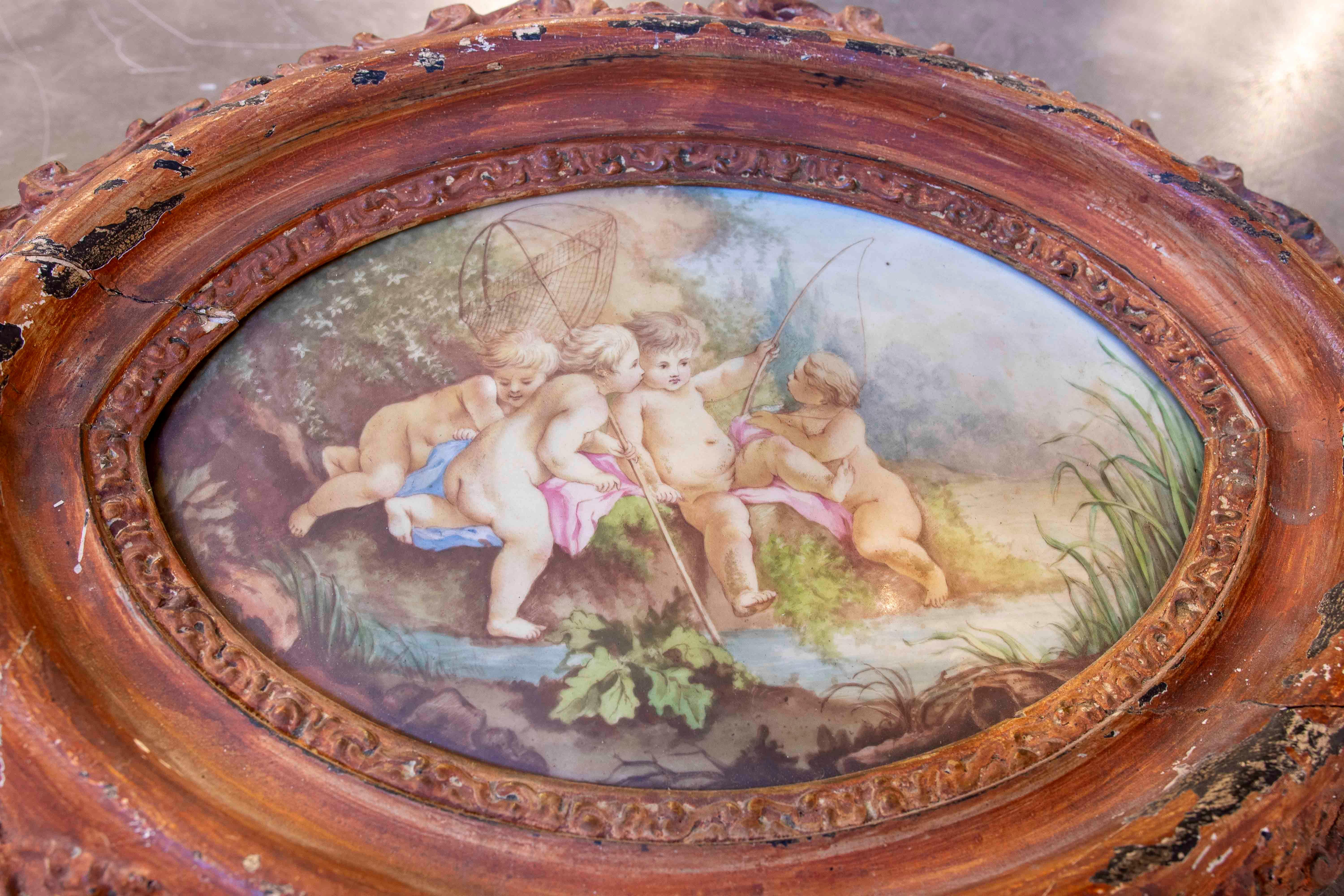 Scène pastorale de 1875 par A Gérard Derickweiler sur porcelaine de Sèvres dans un cadre ovale en vente 2