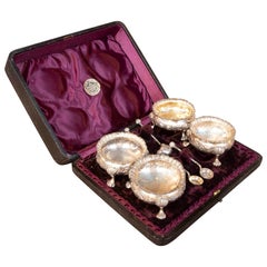 1875s Victorian Silver Salt Cellar Set in its Original Case, John Perry