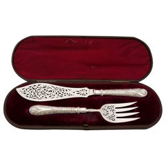 1876 Antique Victorian Sterling Silver Newton Pattern Fish Servers