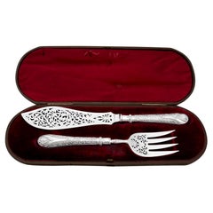 1876 Antiguos Servidores de Pescado Victorianos de Plata de Ley Patrón Newton