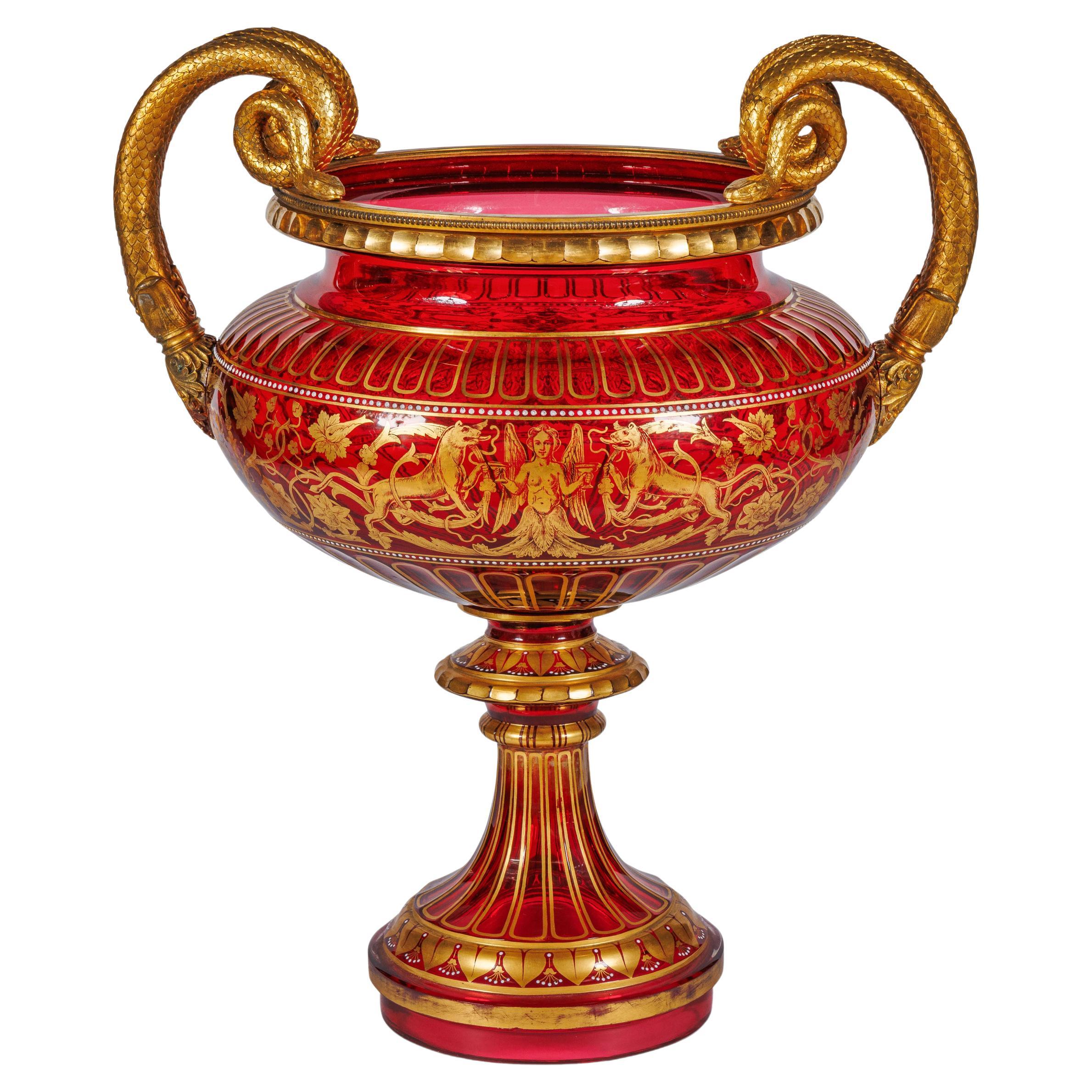 Esposizione del Centenario del 1876, centrotavola in vetro rubino con montatura in J & L. Lobmeyr in vendita