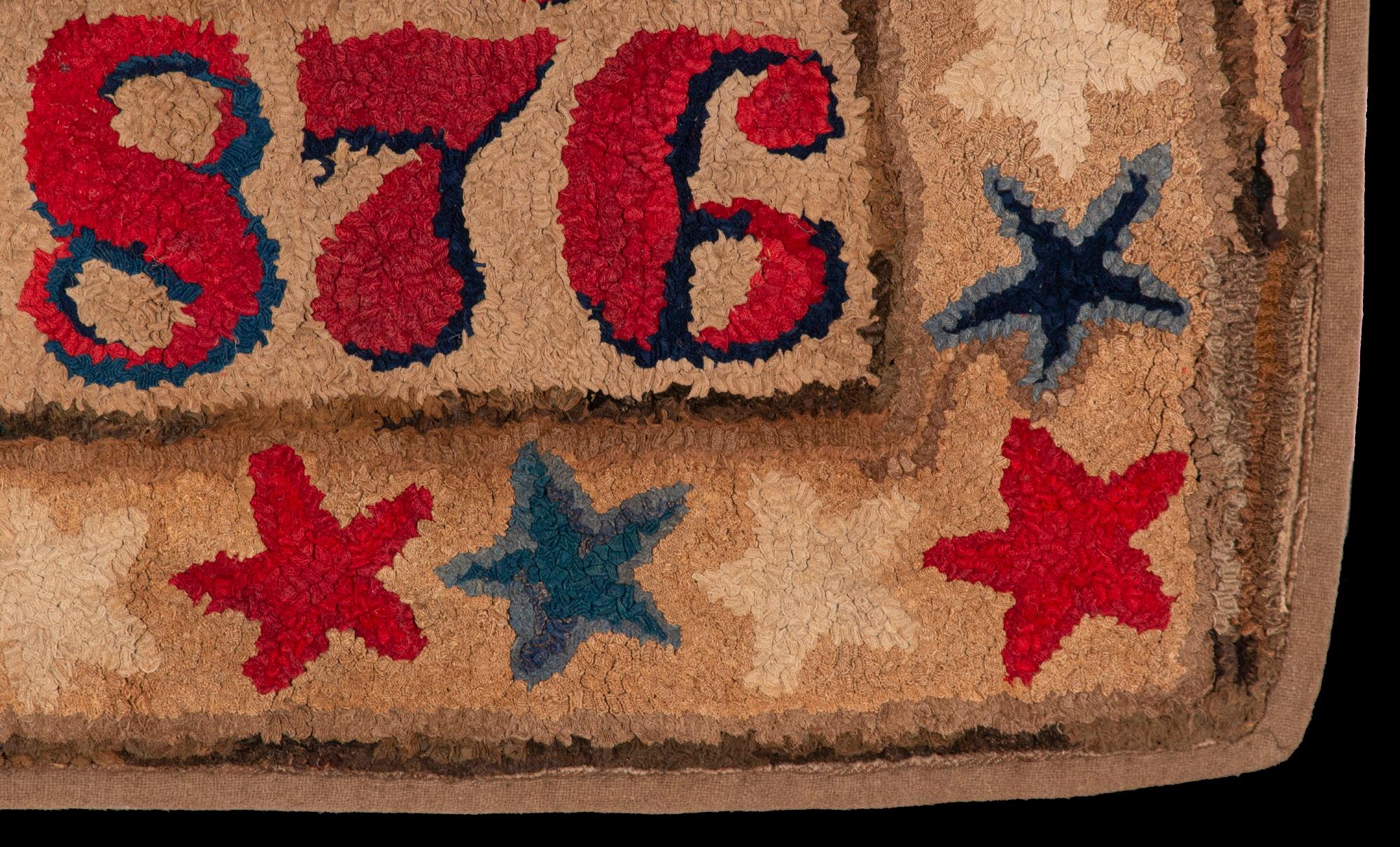 American 1876 Centennial Hooked Rug with Stars and Shiled