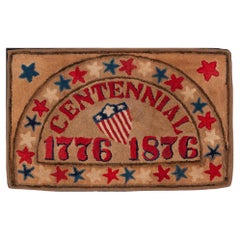 1876 Centennial Hooked Rug with Stars and Shiled