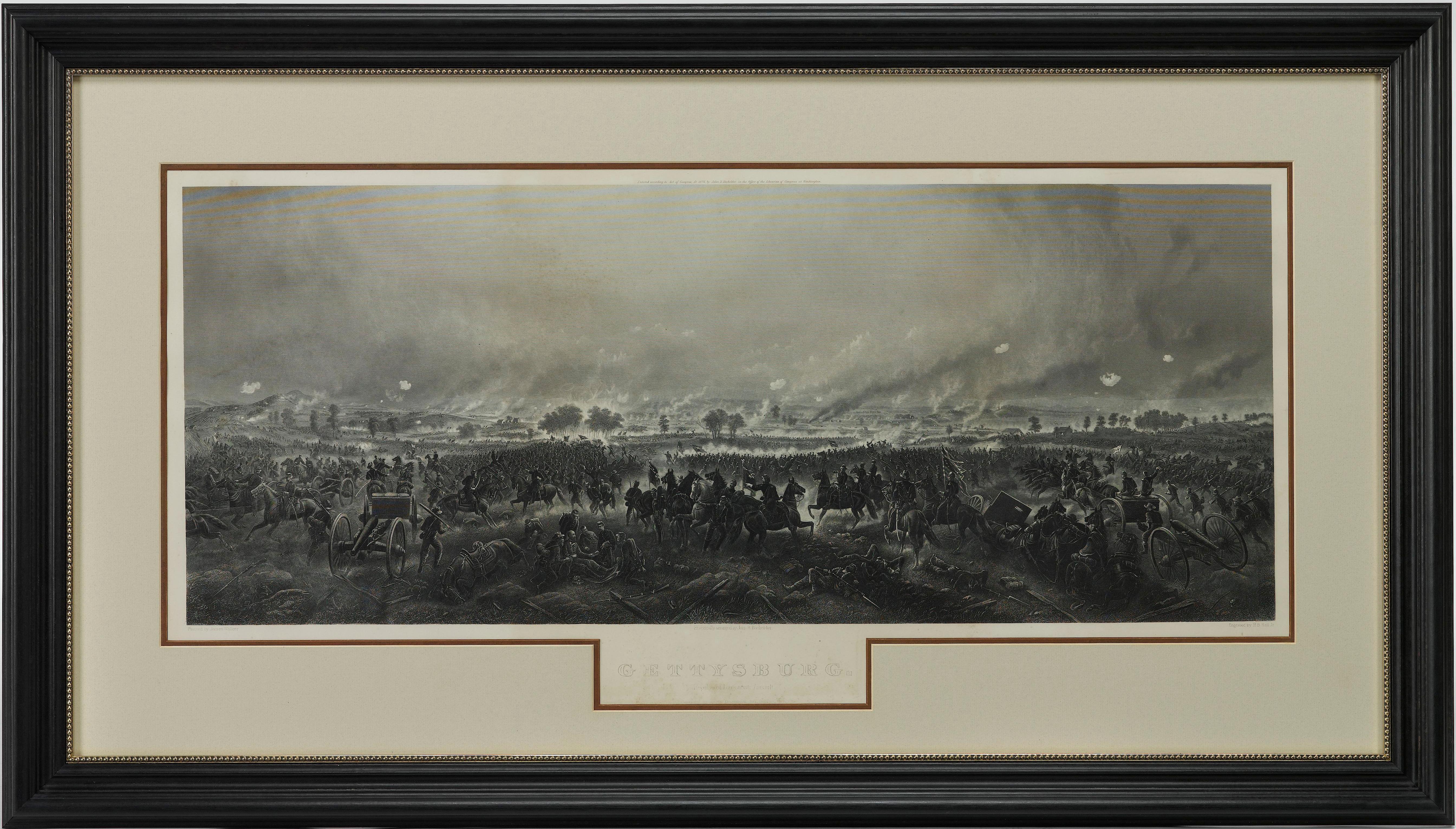 Presented here is an 1876 engraving of John B. Bachelder and James Walker’s Gettysburg. The Repulse of Longstreet’s Assault. The engraved scene depicts the decisive battle on the final day of the Battle of Gettysburg. Researched by the photographer