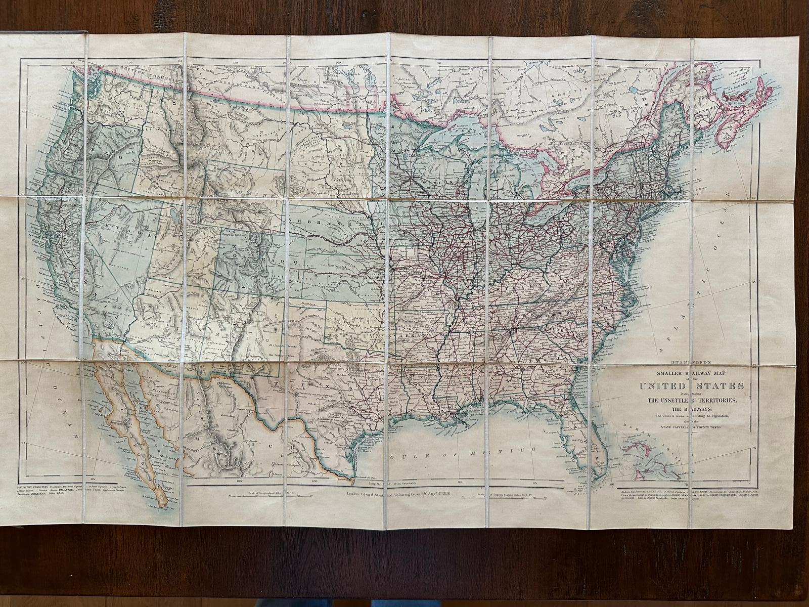 Mapa de Estados Unidos de 1876: Detallando las vías férreas y los territorios no colonizados en venta 1